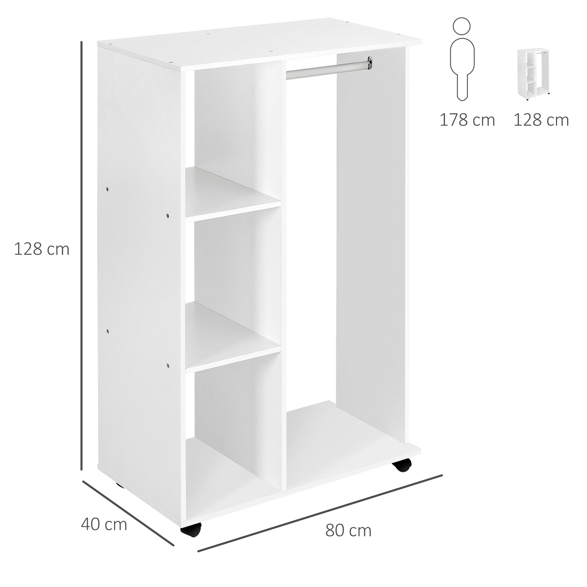 Roupeiro Aberto de Madeira 80x40x128cm - Branco
