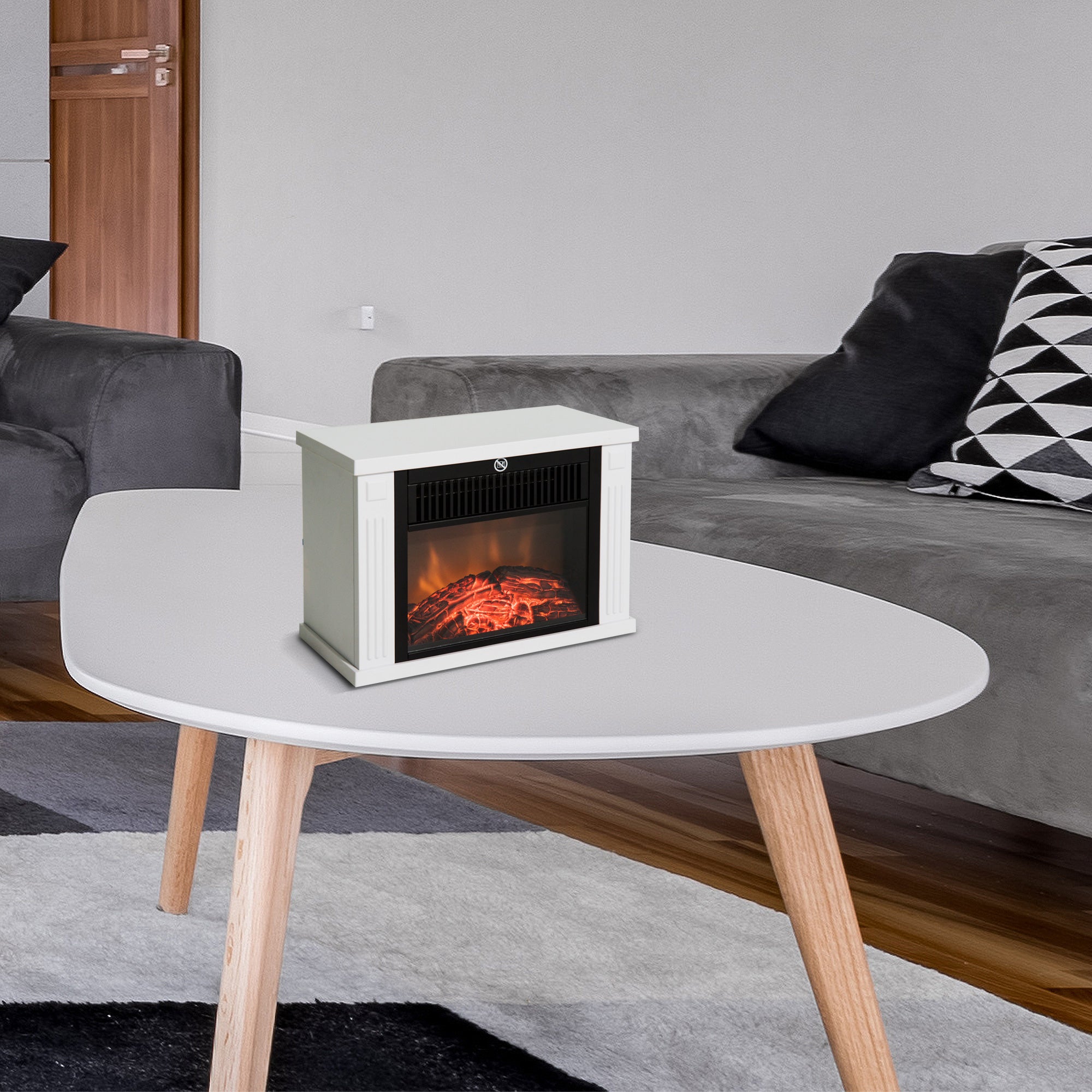 Lareira Elétrica Compacta Branca 34x17x25cm - Efeito de Chama Realista