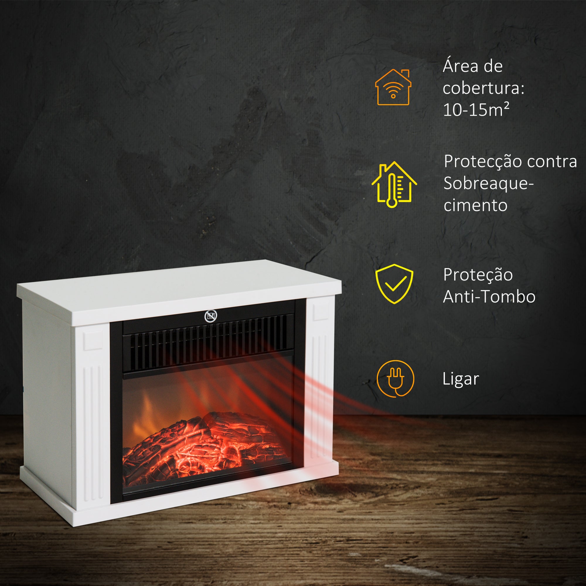 Lareira Elétrica Compacta Branca 34x17x25cm - Efeito de Chama Realista