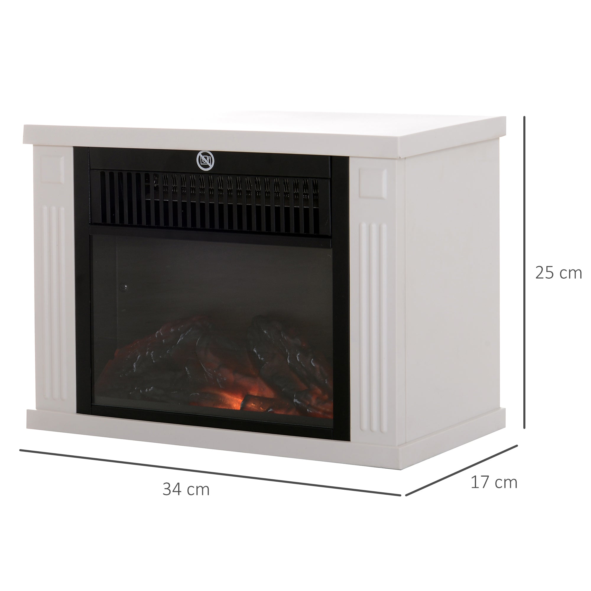 Lareira Elétrica Compacta Branca 34x17x25cm - Efeito de Chama Realista