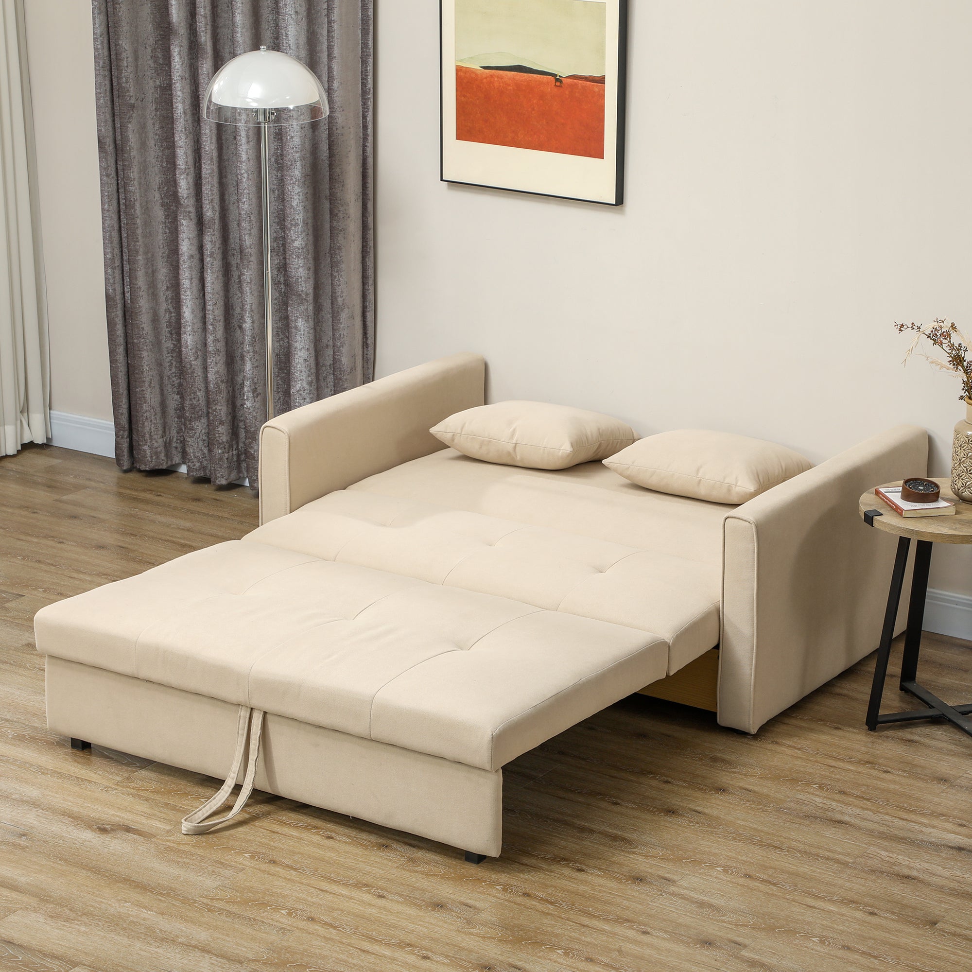 Sofá Cama Duplo Moderno em Algodão Bege 152x101x81 cm