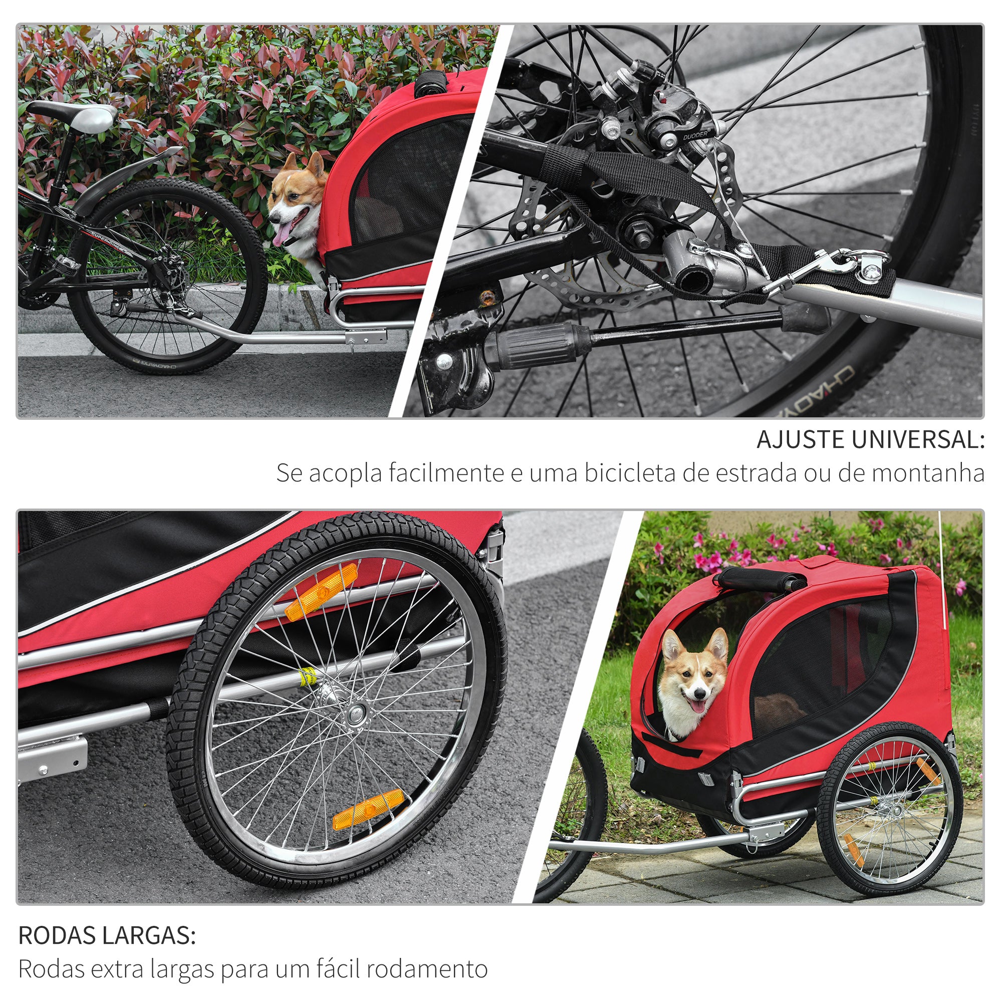 Reboque de Bicicleta para Cães 130x73x90cm Vermelho e Preto