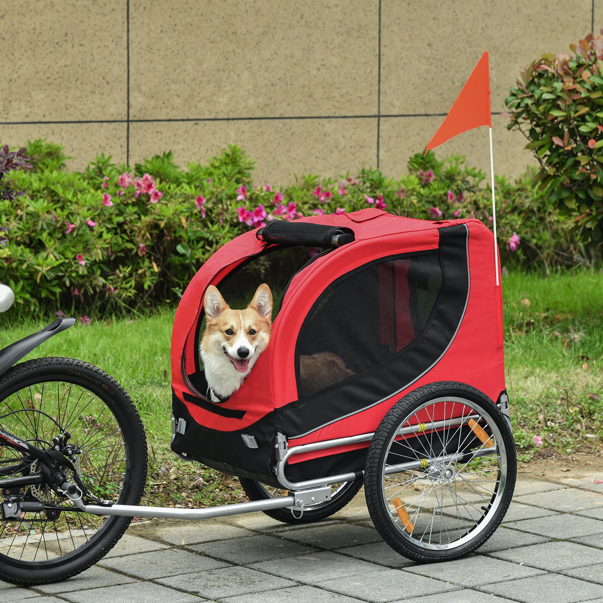 Reboque de Bicicleta para Cães 130x73x90cm Vermelho e Preto
