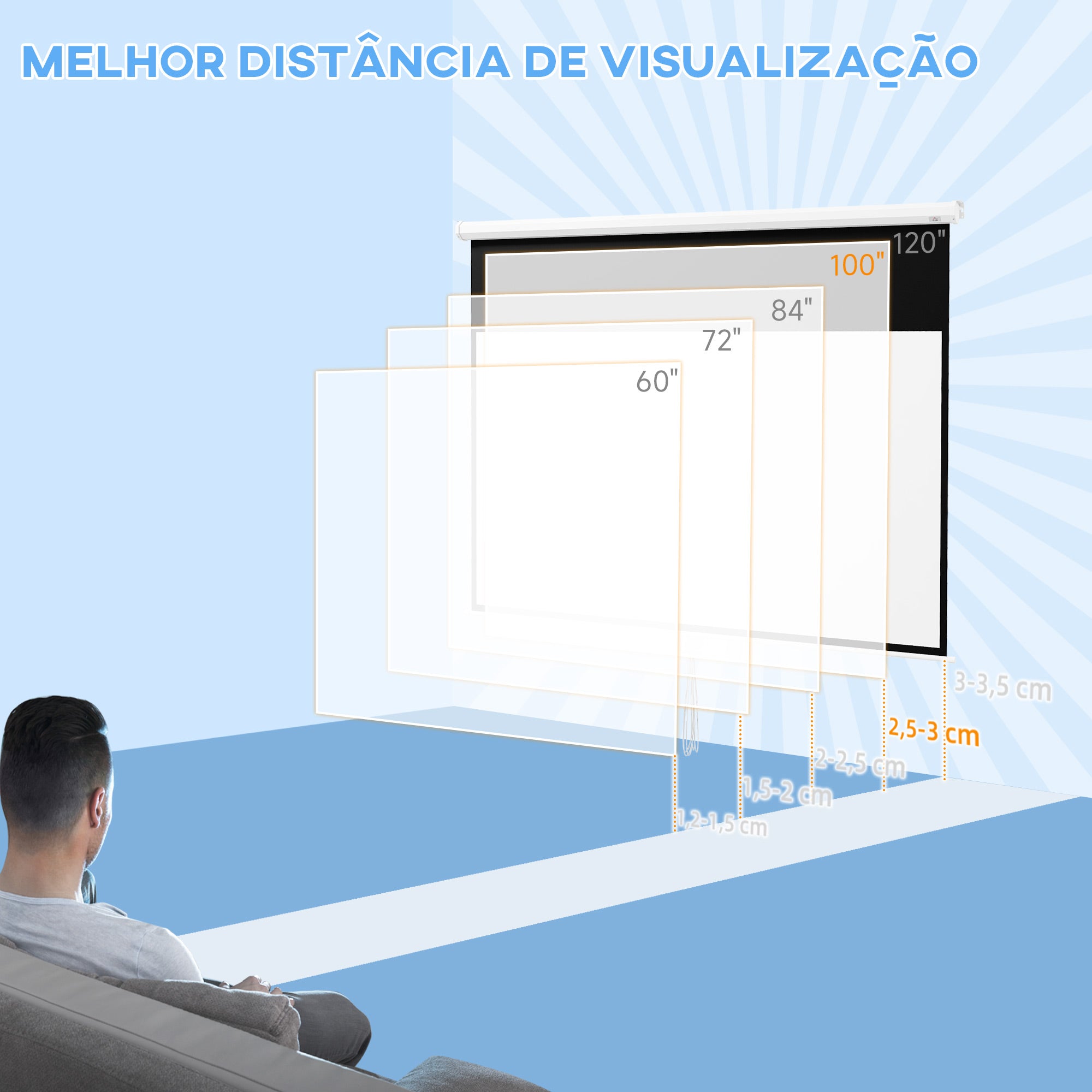 Tela de Projeção Manual 100 Polegadas Branca 236,8x8x158 cm