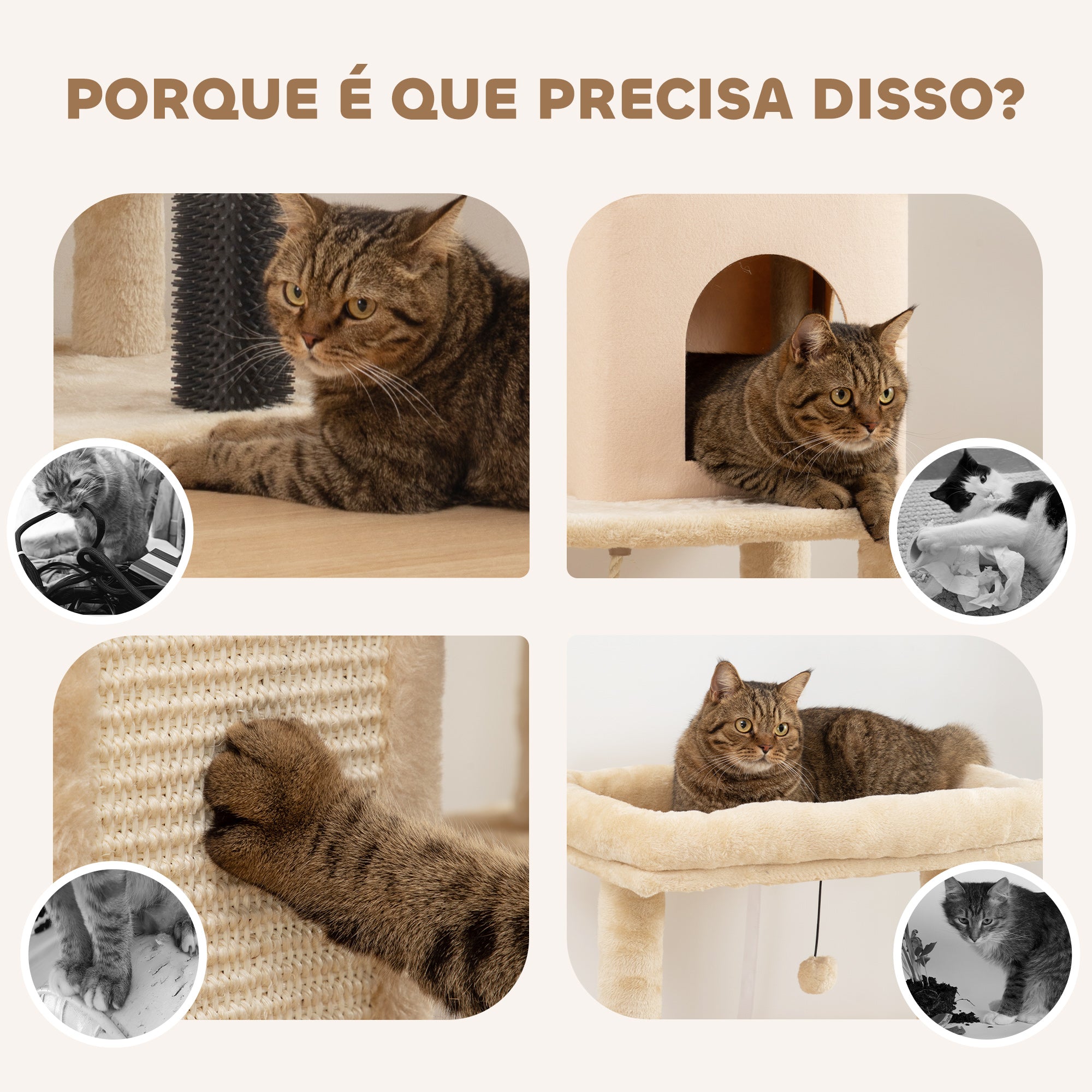 Arranhador para Gatos Grande Bege - 55x44x132 cm