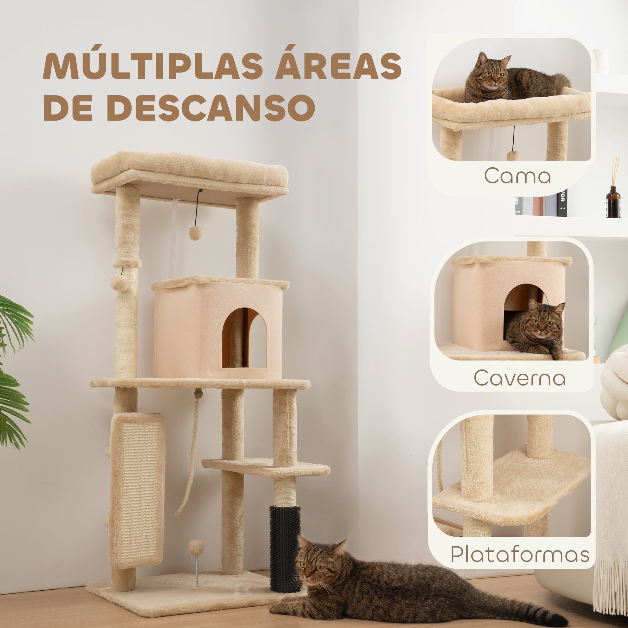 Arranhador para Gatos Grande Bege - 55x44x132 cm