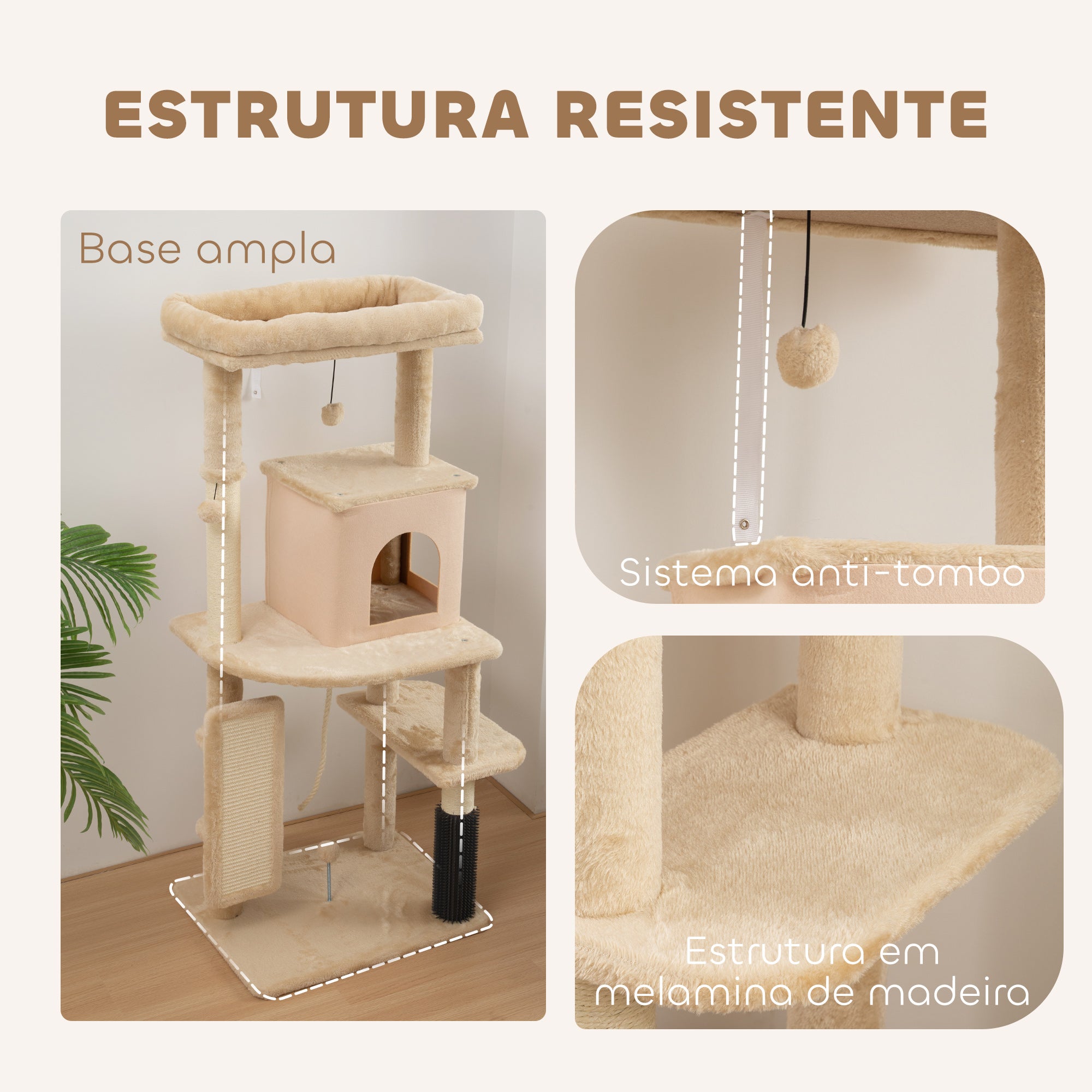 Arranhador para Gatos Grande Bege - 55x44x132 cm