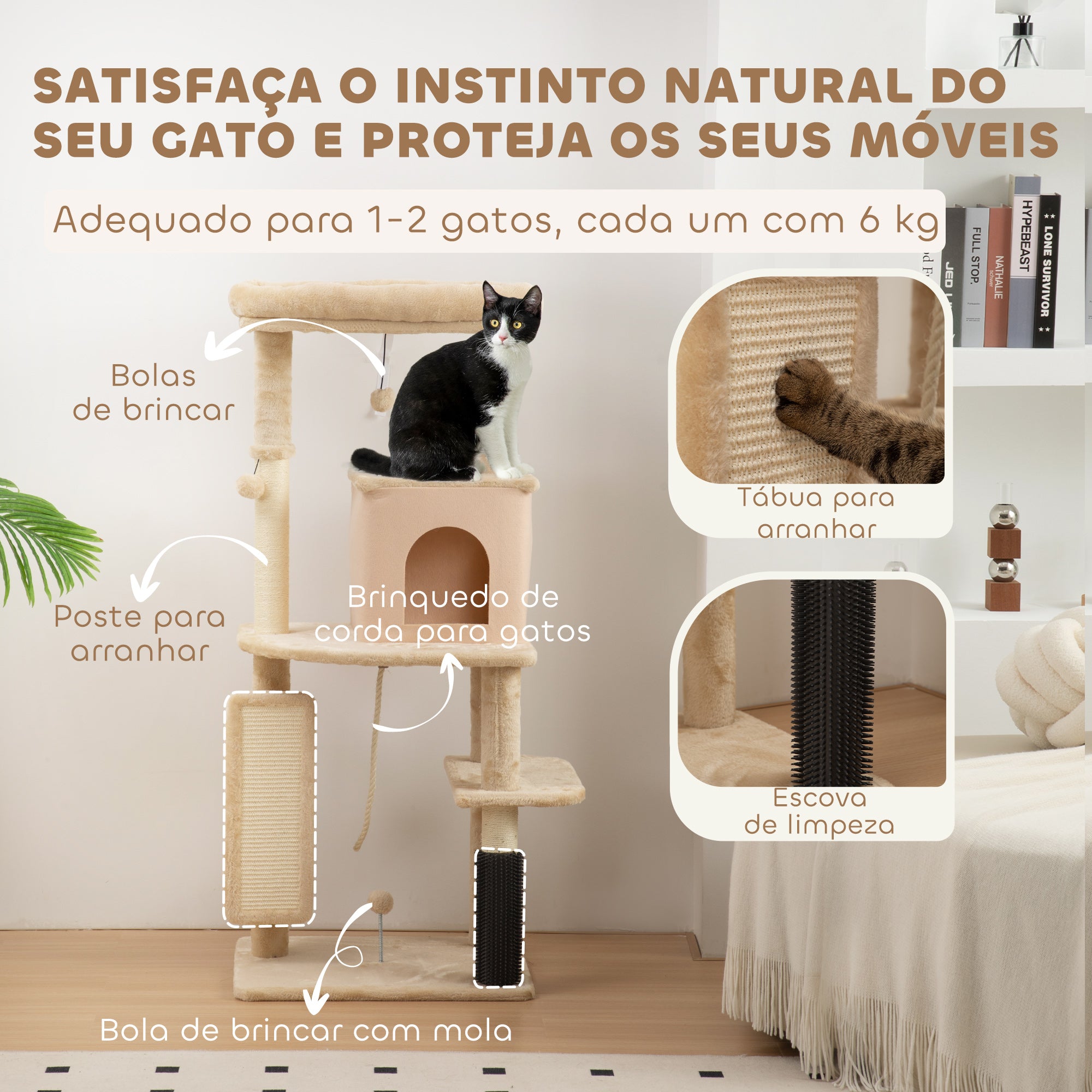 Arranhador para Gatos Grande Bege - 55x44x132 cm