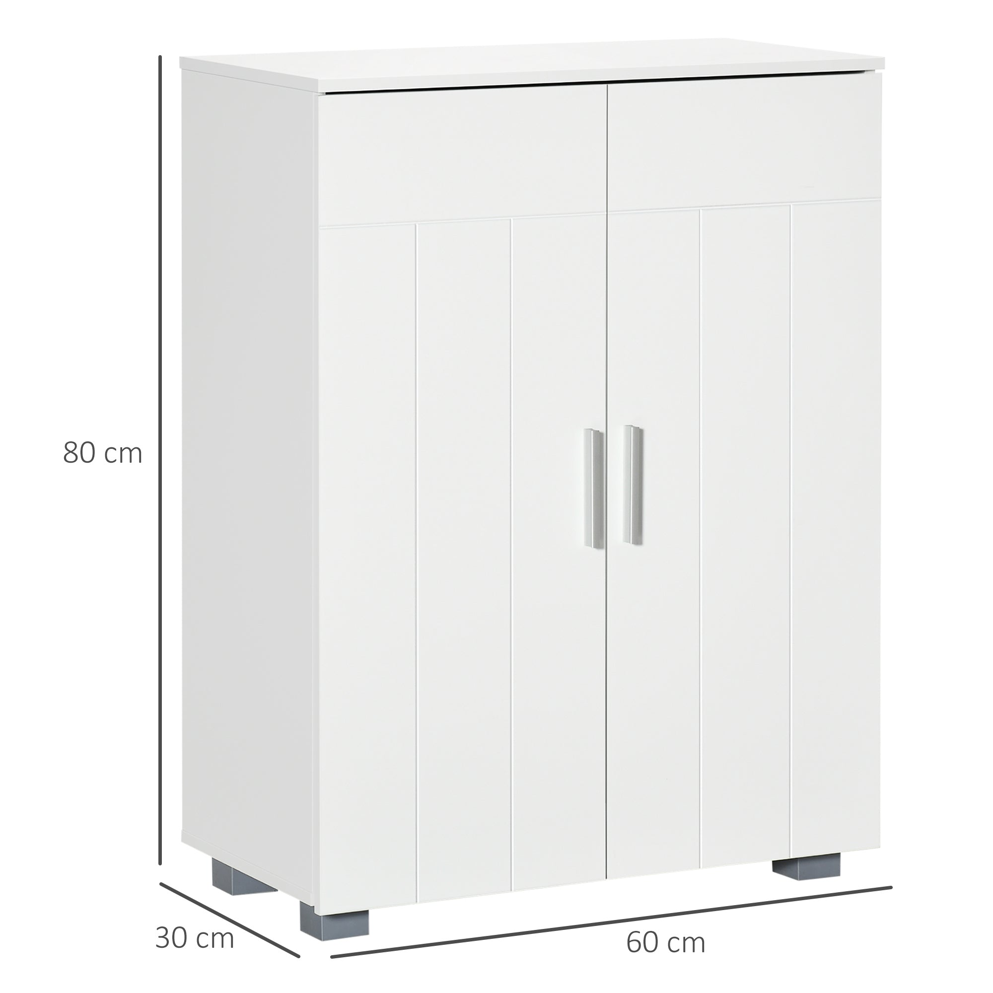 Armário de Casa de Banho Branco com 2 Portas e 2 Prateleiras Ajustáveis 60x30x80cm