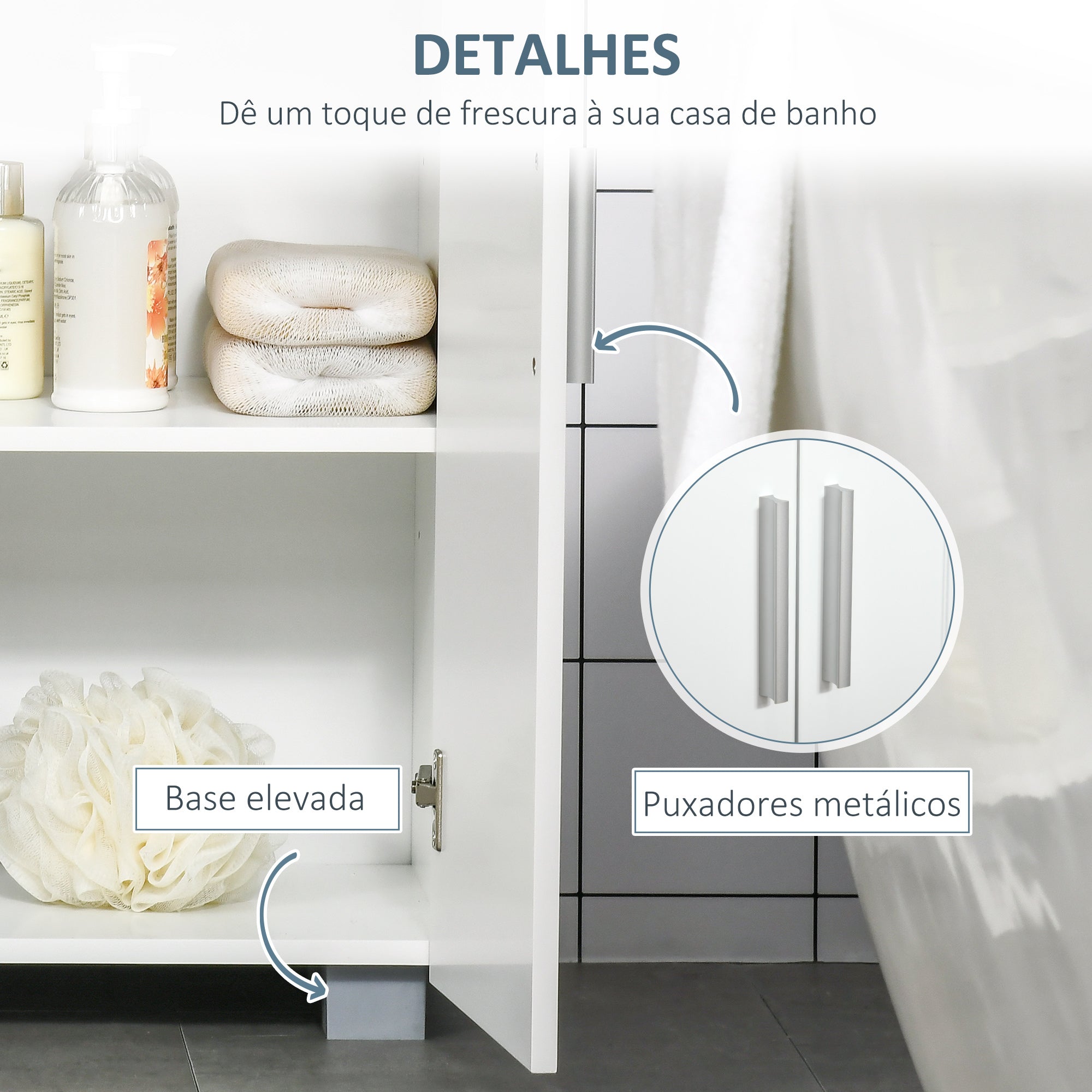 Armário de Casa de Banho Branco com 2 Portas e 2 Prateleiras Ajustáveis 60x30x80cm