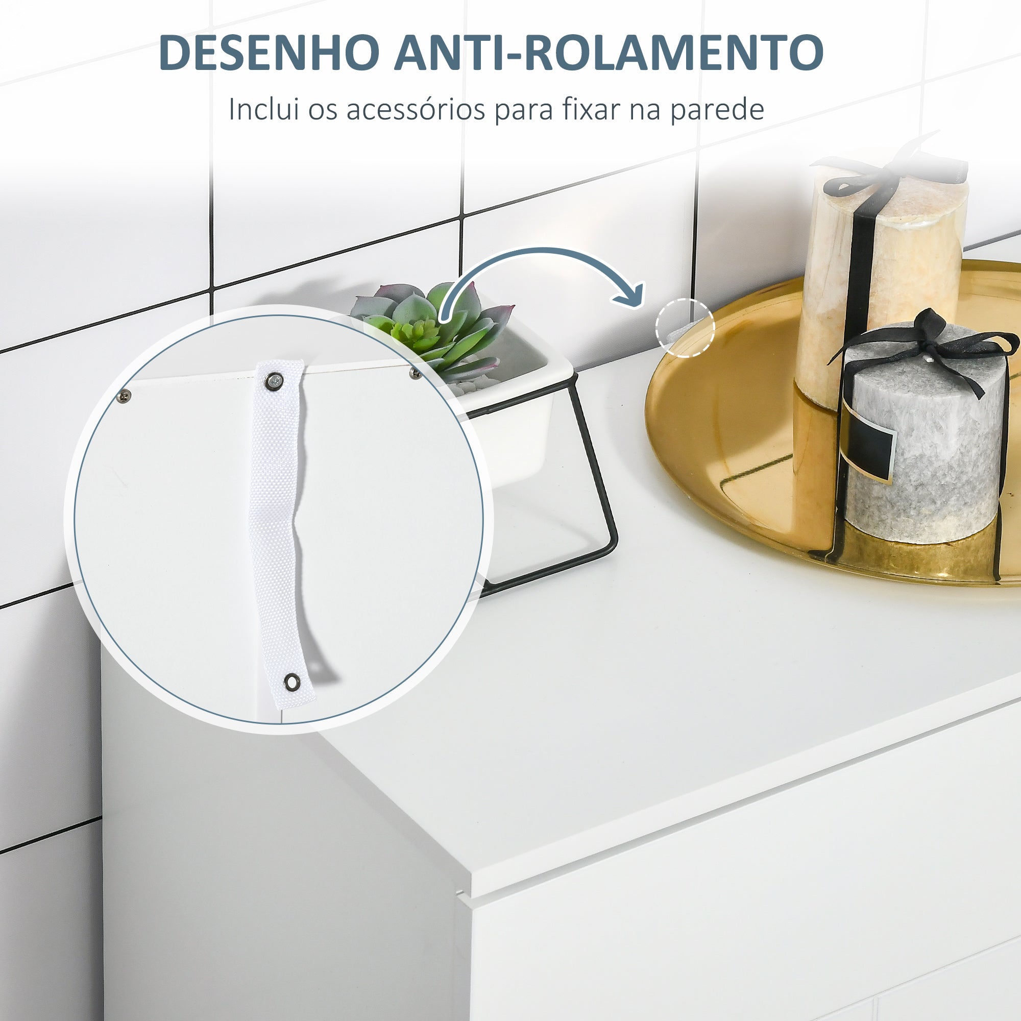 Armário de Casa de Banho Branco com 2 Portas e 2 Prateleiras Ajustáveis 60x30x80cm