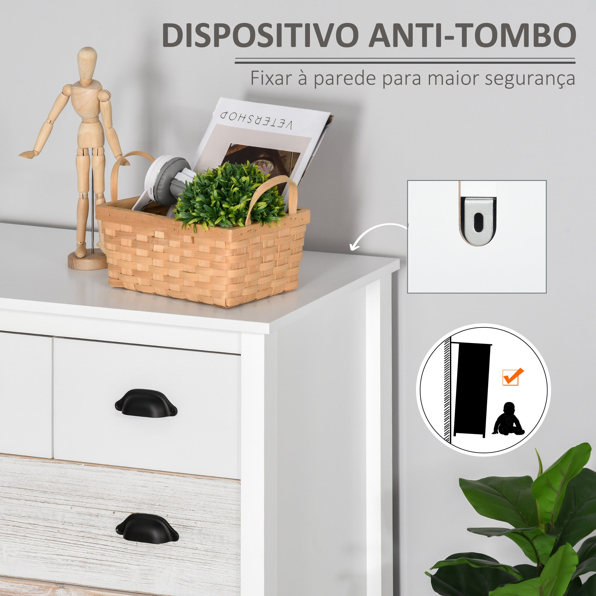 Cómoda Vintage 5 Gavetas 70x38x85 cm Branco