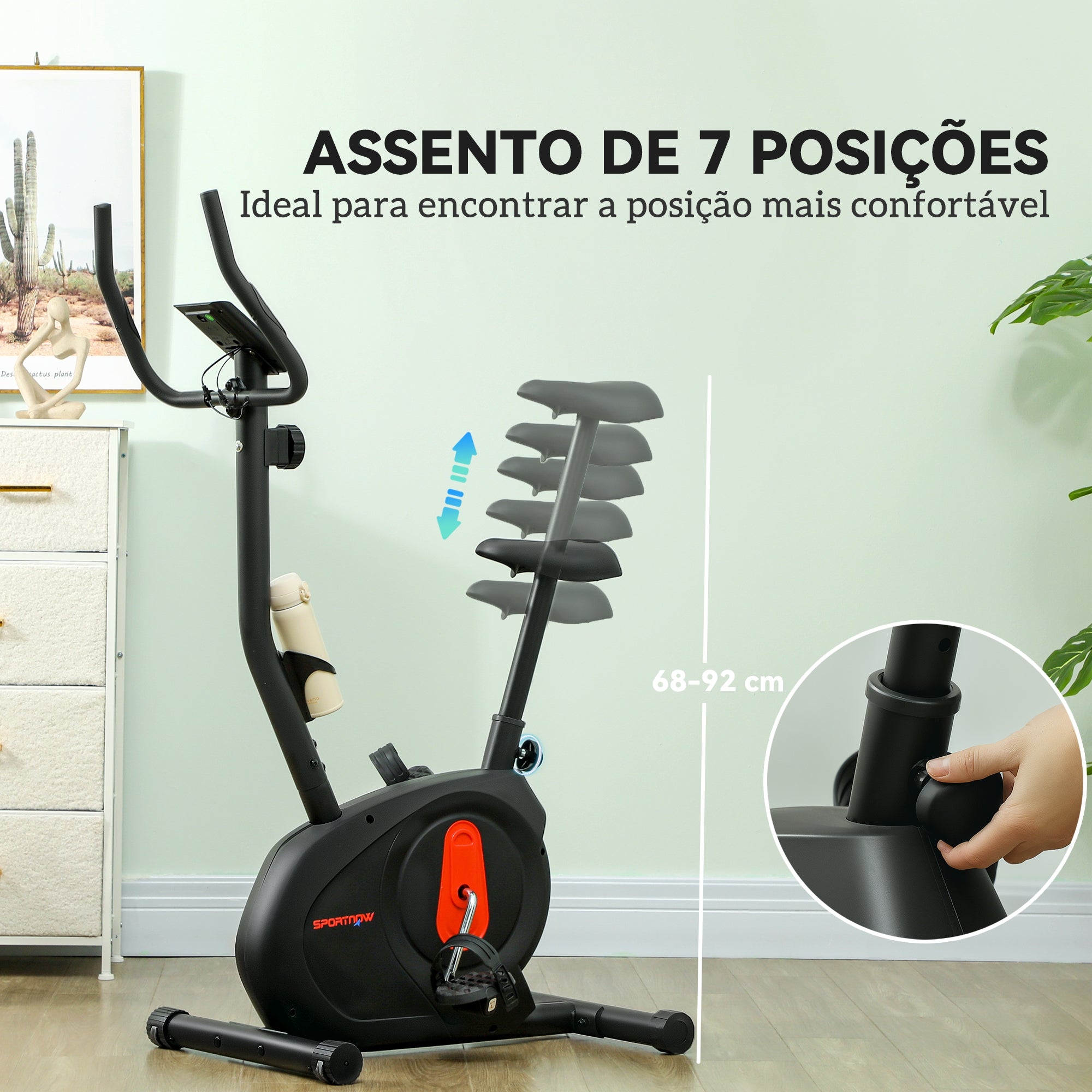 Bicicleta Estática com 8 Níveis de Resistência Magnética - 88x50,5x131,5 cm - Cor Preto