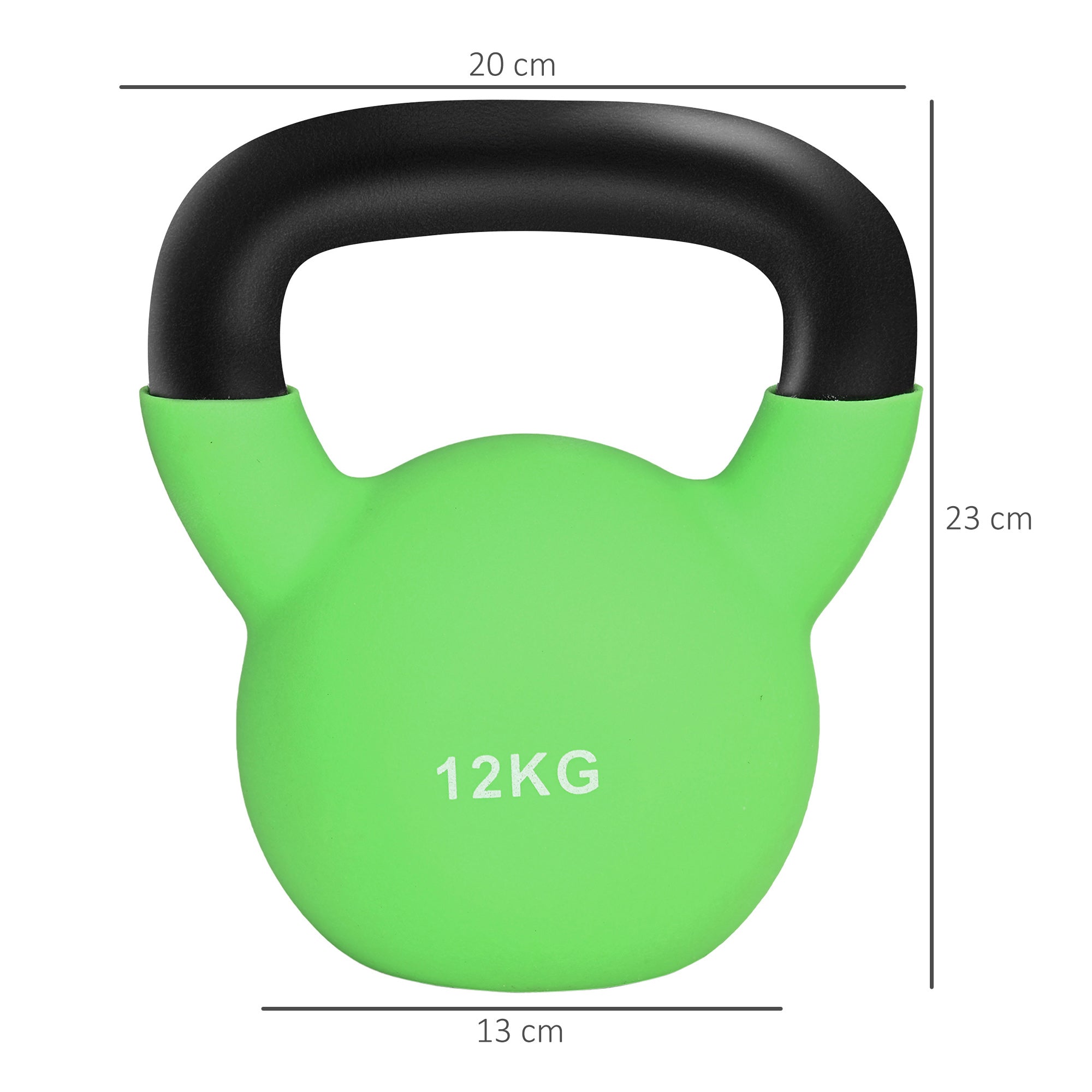 Kettlebell de 12kg Verde em Ferro Fundido com Revestimento de Neoprene - 20x13x23cm