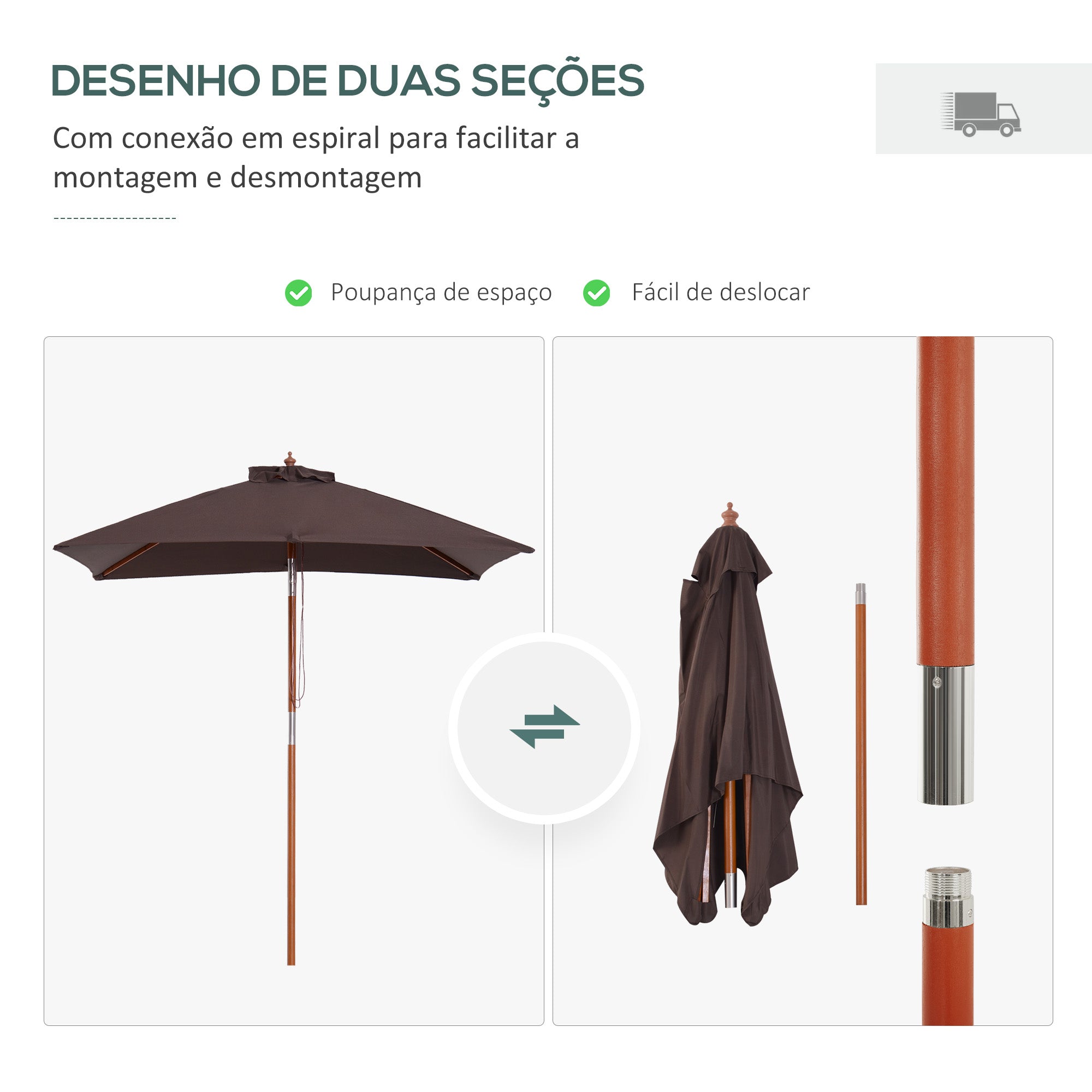 Chapéu de Sol Retangular Marrom 200x150x230 cm