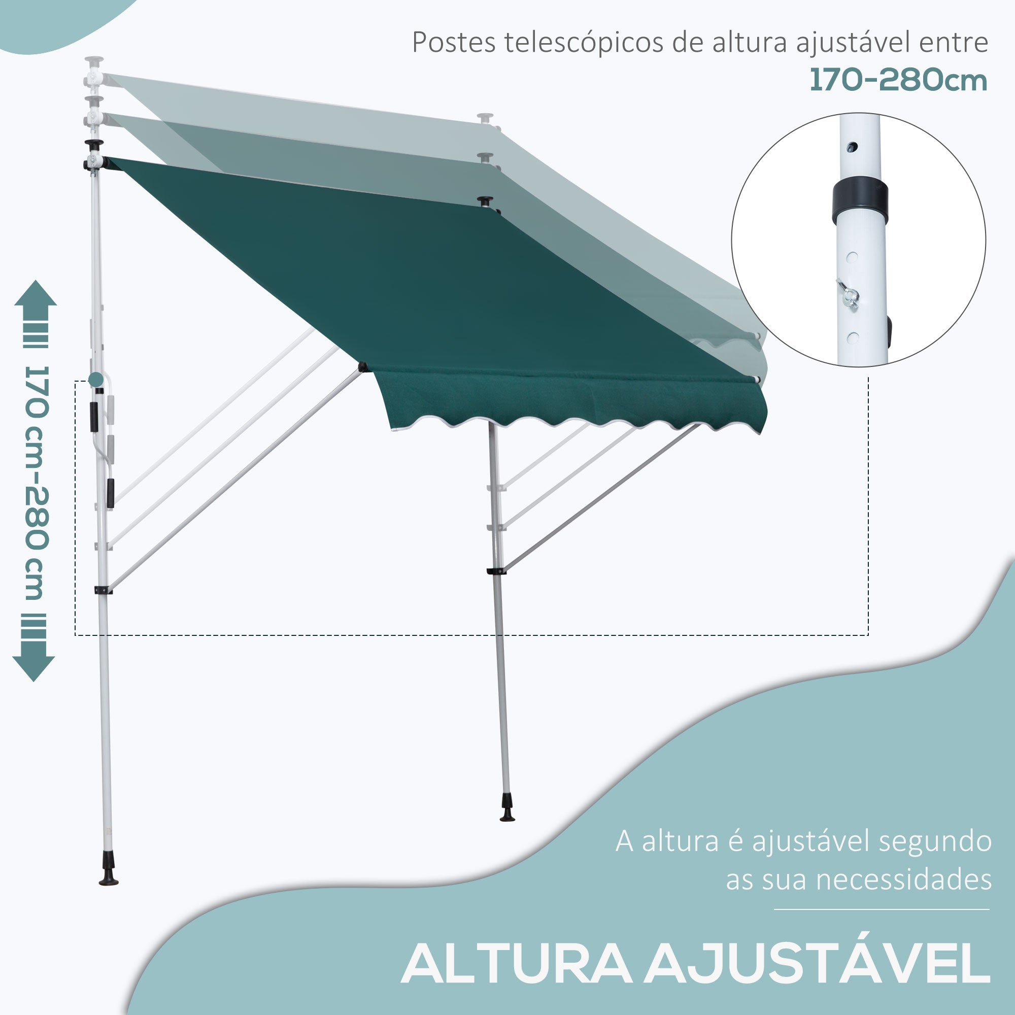 Toldo Manual Retrátil 200x150 cm Verde - Proteção Solar para Varanda