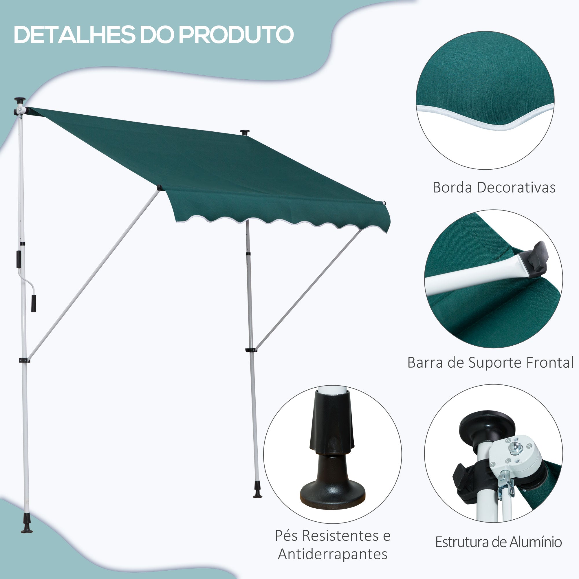 Toldo Manual Retrátil 200x150 cm Verde - Proteção Solar para Varanda