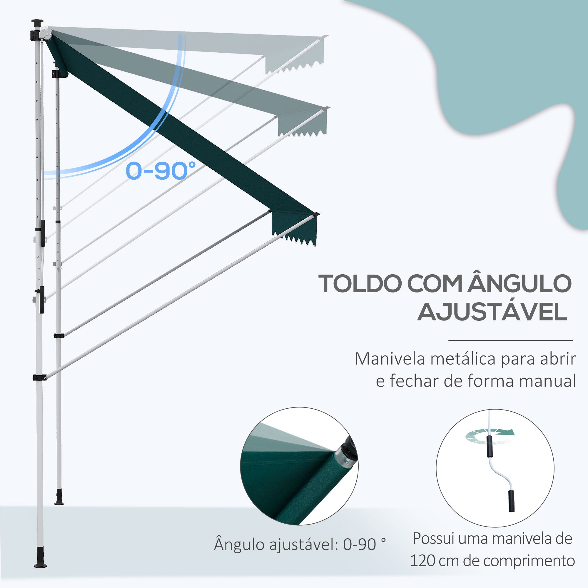 Toldo Manual Retrátil 200x150 cm Verde - Proteção Solar para Varanda