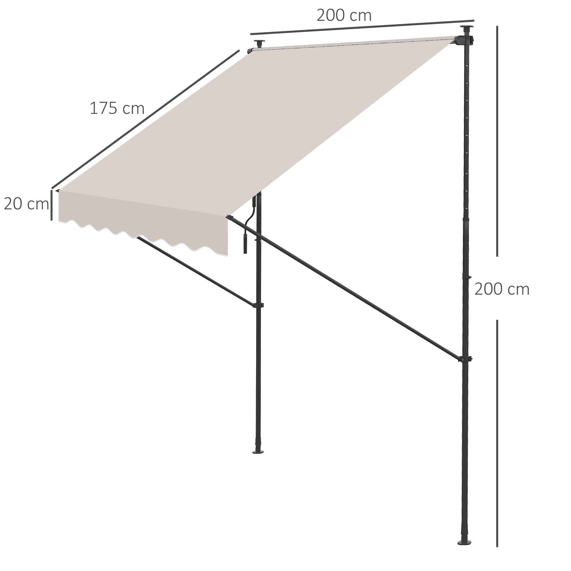 Toldo Manual Retrátil 200x170x200-290 cm Cor Creme Branco