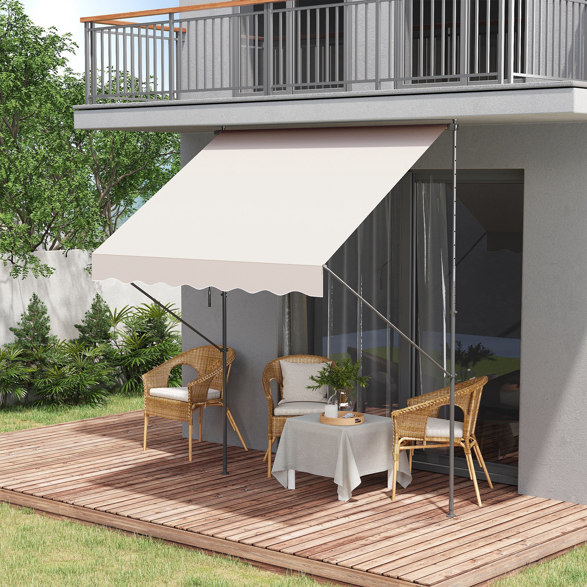 Toldo Manual Retrátil 200x170x200-290 cm Cor Creme Branco