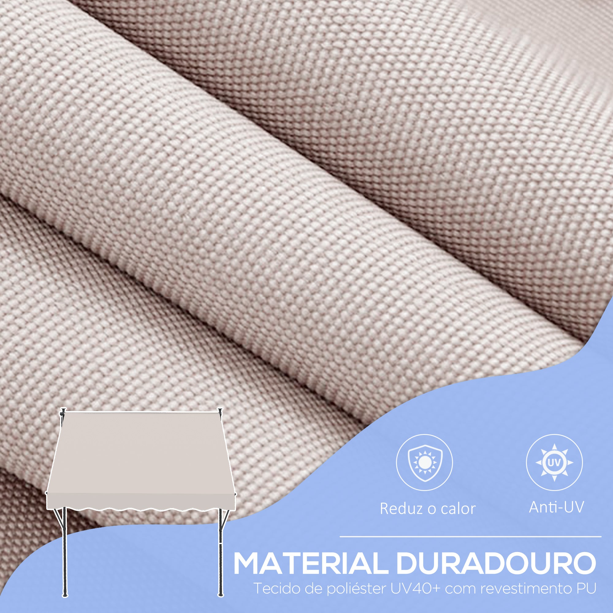 Toldo Manual Retrátil 200x170x200-290 cm Cor Creme Branco