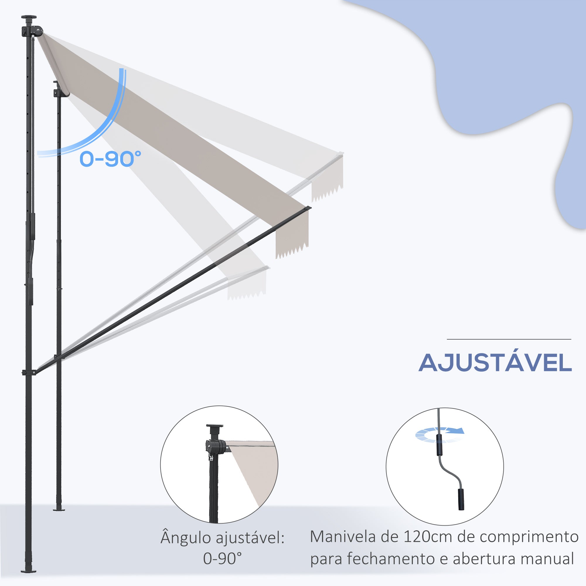 Toldo Manual Retrátil 200x170x200-290 cm Cor Creme Branco