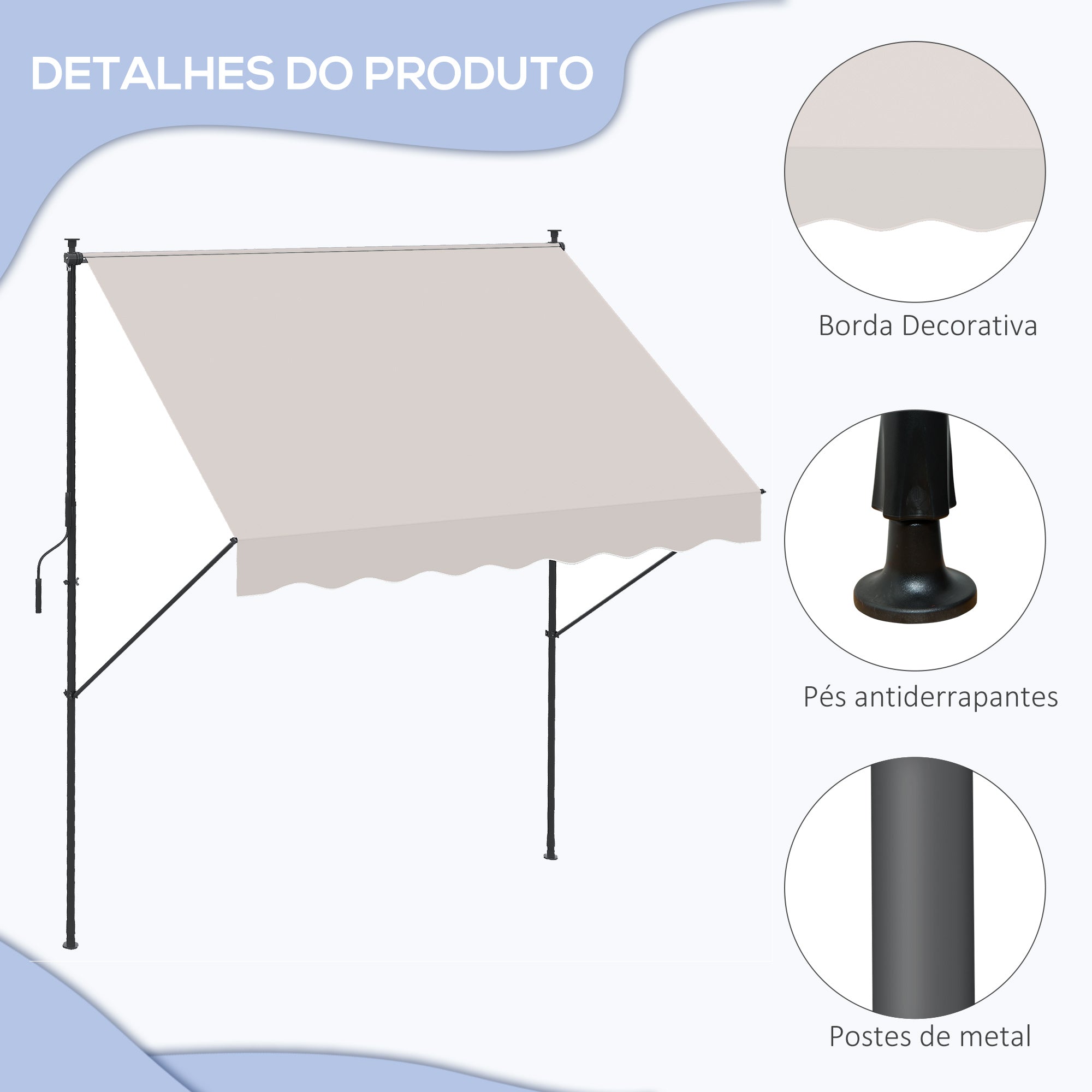 Toldo Manual Retrátil 200x170x200-290 cm Cor Creme Branco