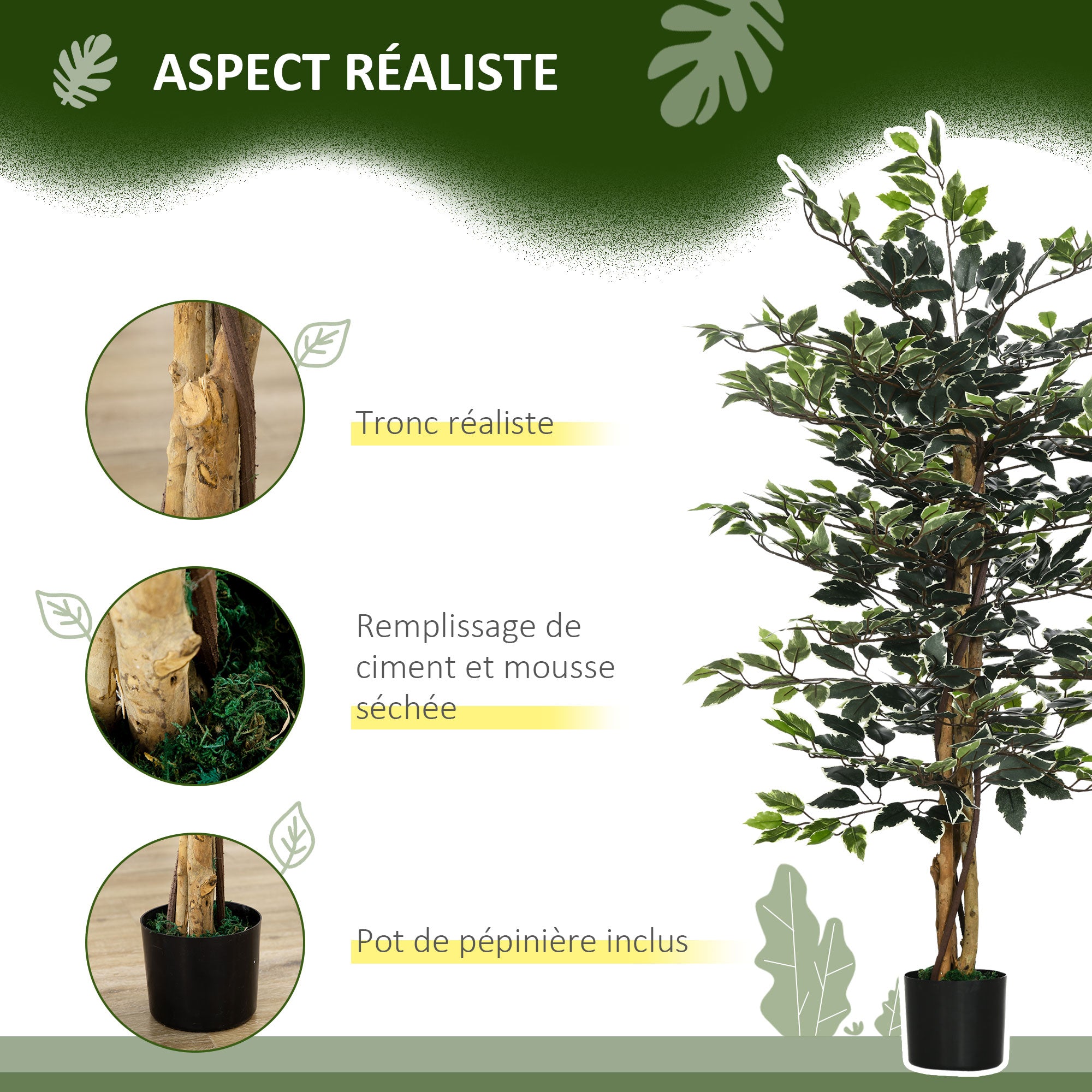 Planta Artificial de Ficus – 130 cm – Verde – Plástico PE