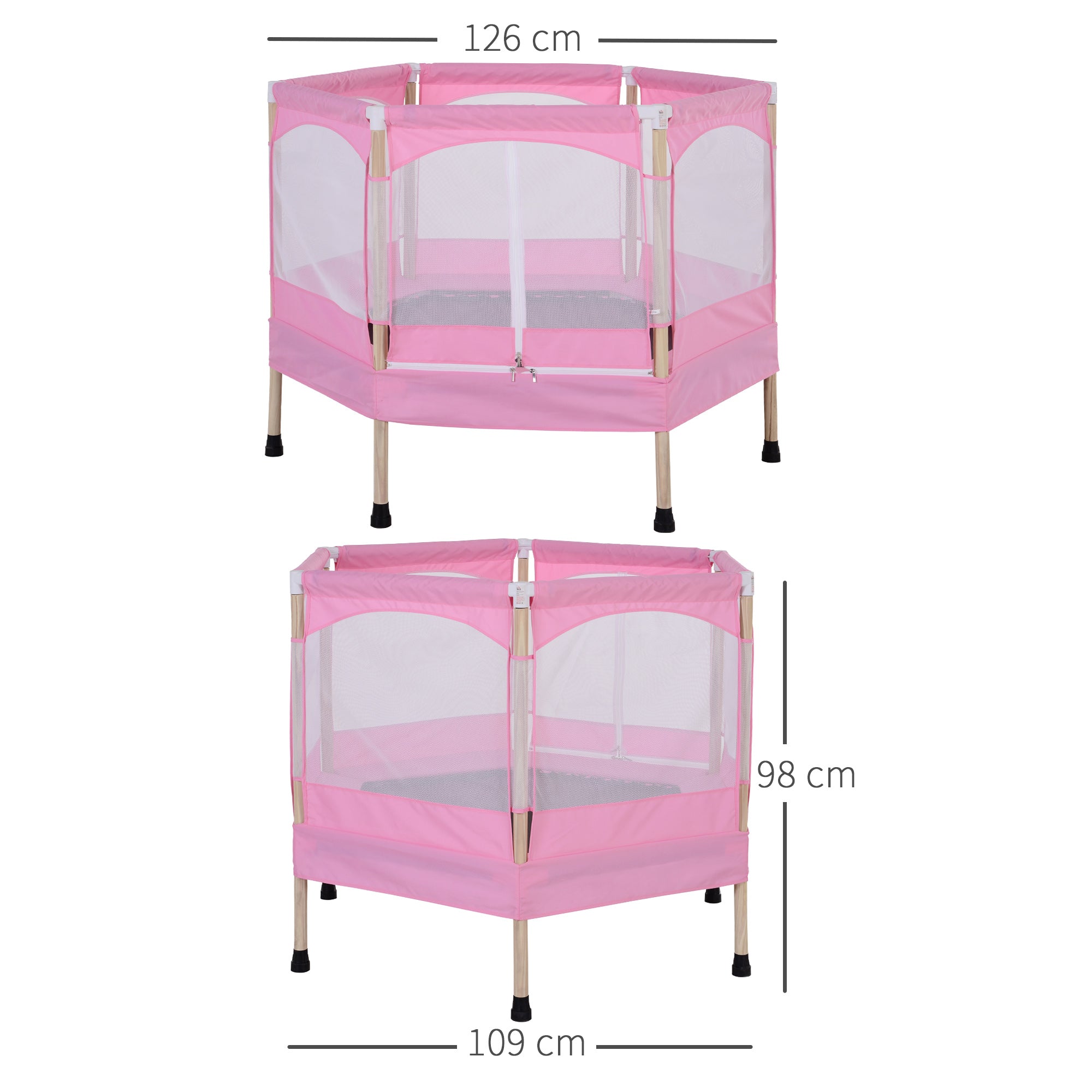 Trampolim Infantil Rosa 126x109x98cm para Crianças acima de 3 Anos