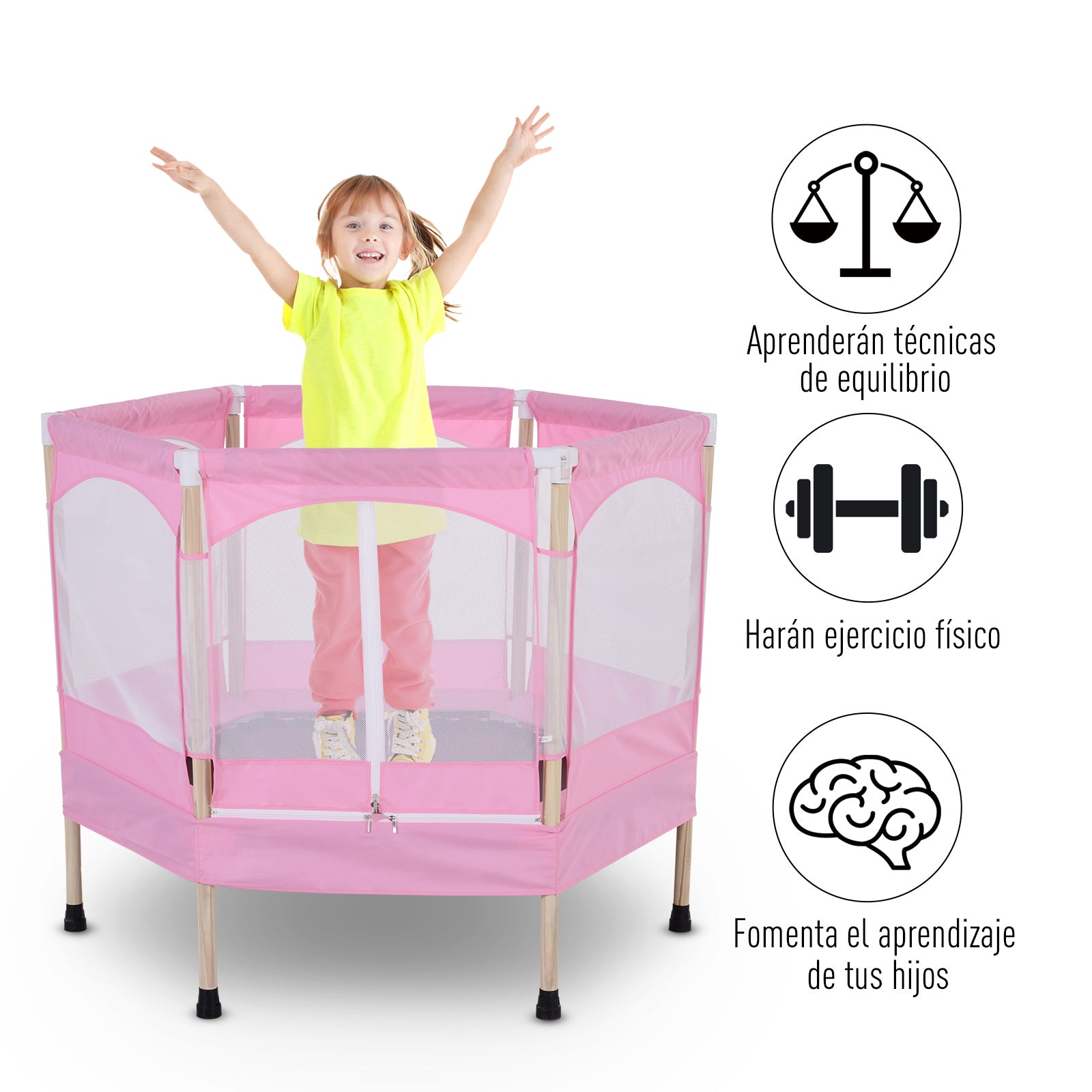 Trampolim Infantil Rosa 126x109x98cm para Crianças acima de 3 Anos