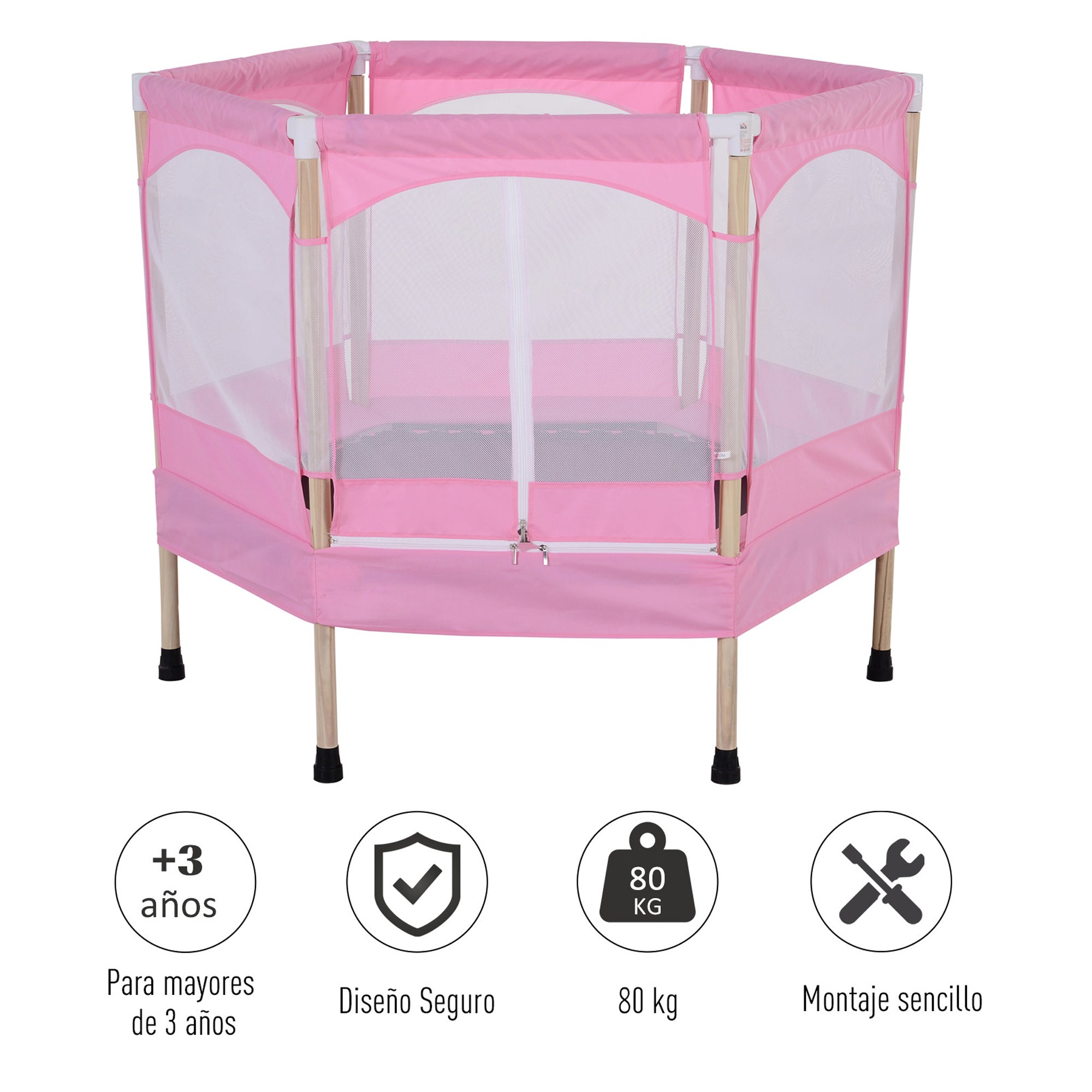 Trampolim Infantil Rosa 126x109x98cm para Crianças acima de 3 Anos