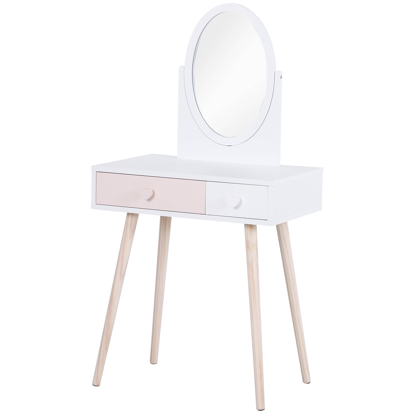 Toucador Infantil com Espelho e 2 Gavetas 69x49x136cm Branco