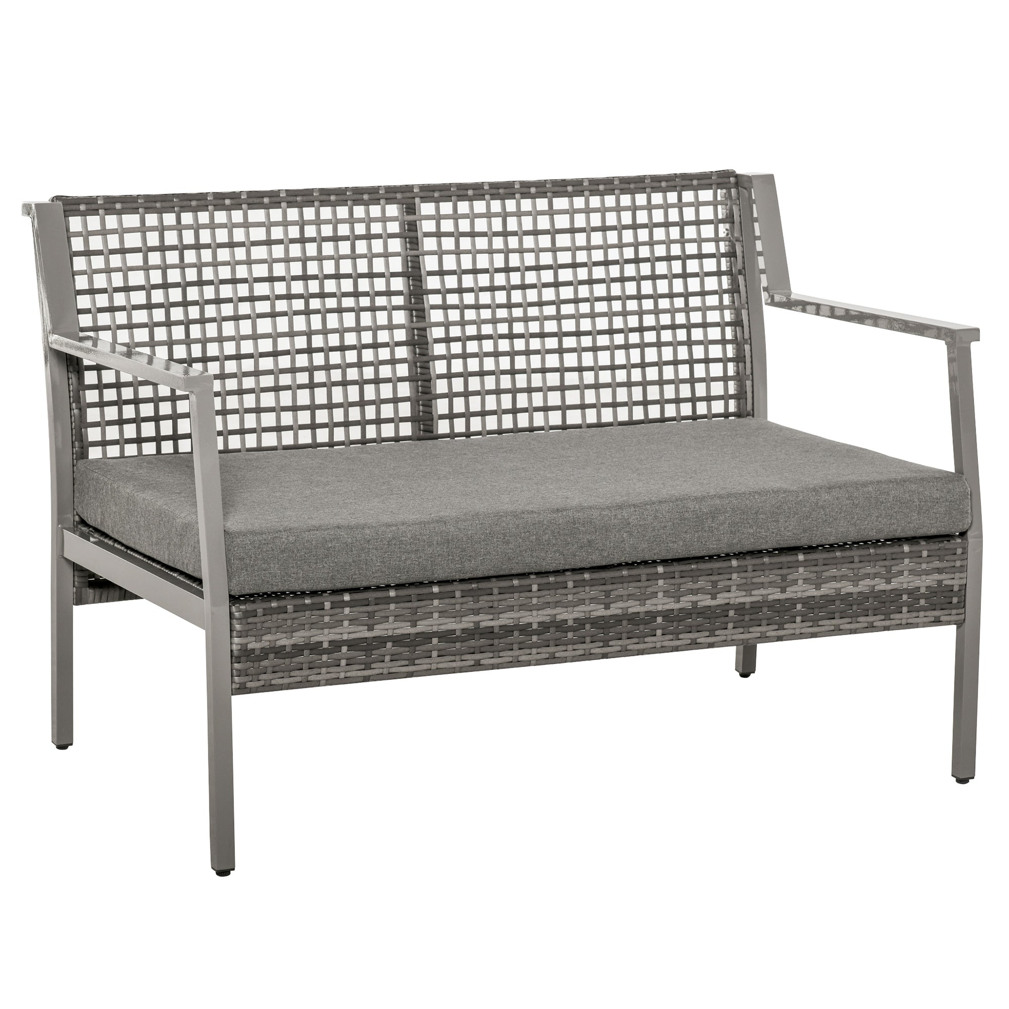 Banco de Jardim de Vime Cinzento 118x75x79 cm com Almofada Amovível