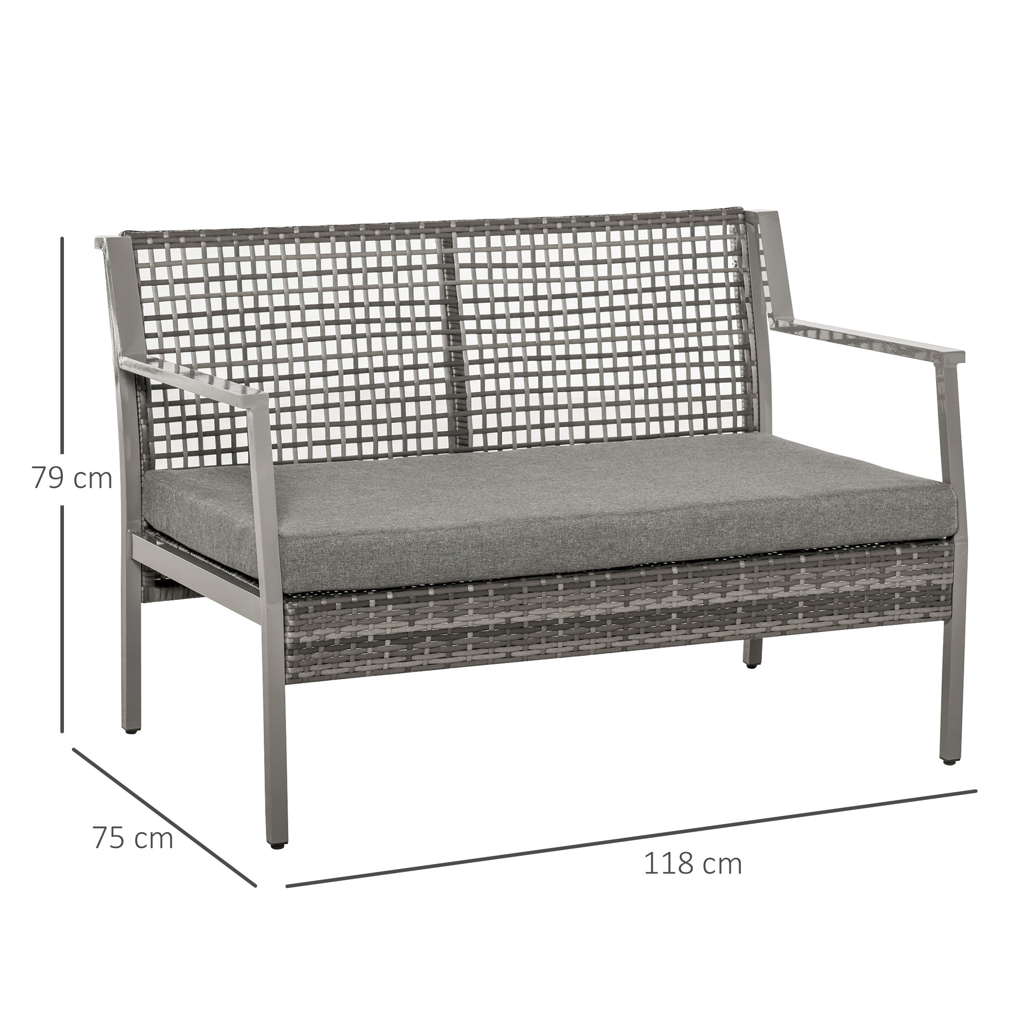 Banco de Jardim de Vime Cinzento 118x75x79 cm com Almofada Amovível