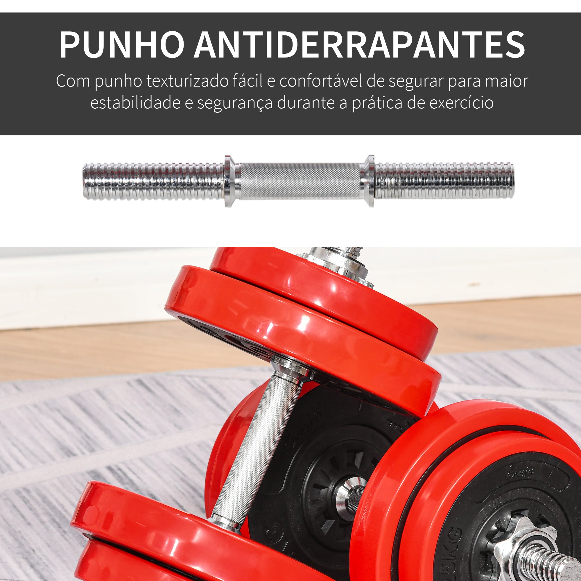 Conjunto de Halteres Ajustáveis 20kg em Preto e Vermelho - Ø21.5x3.8cm