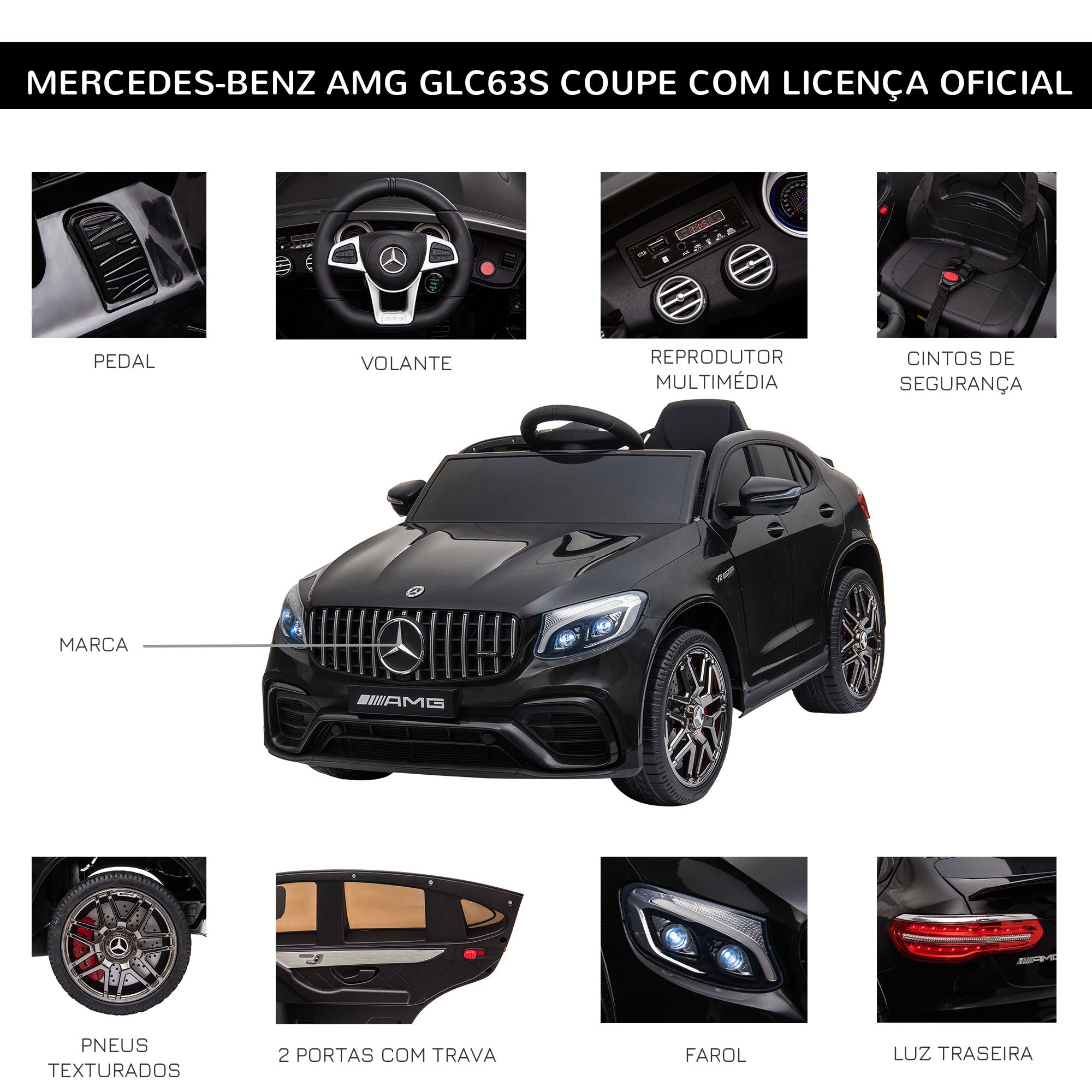 Carro Elétrico Infantil Mercedes AMG 12V Preto 115x70x55cm
