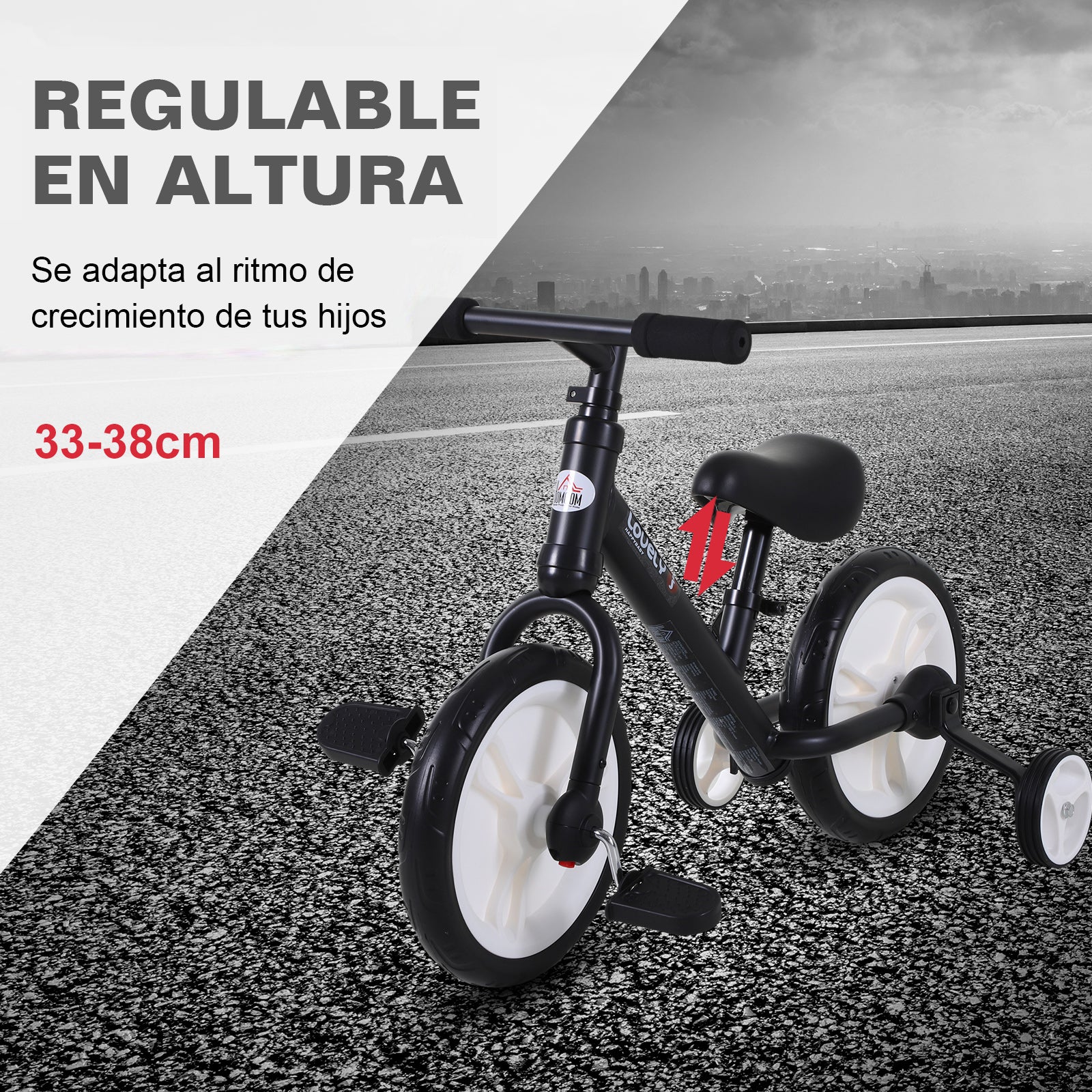 Bicicleta 2 em 1 com Assento Ajustável 33-38cm Cor Preto 85x36x54 cm
