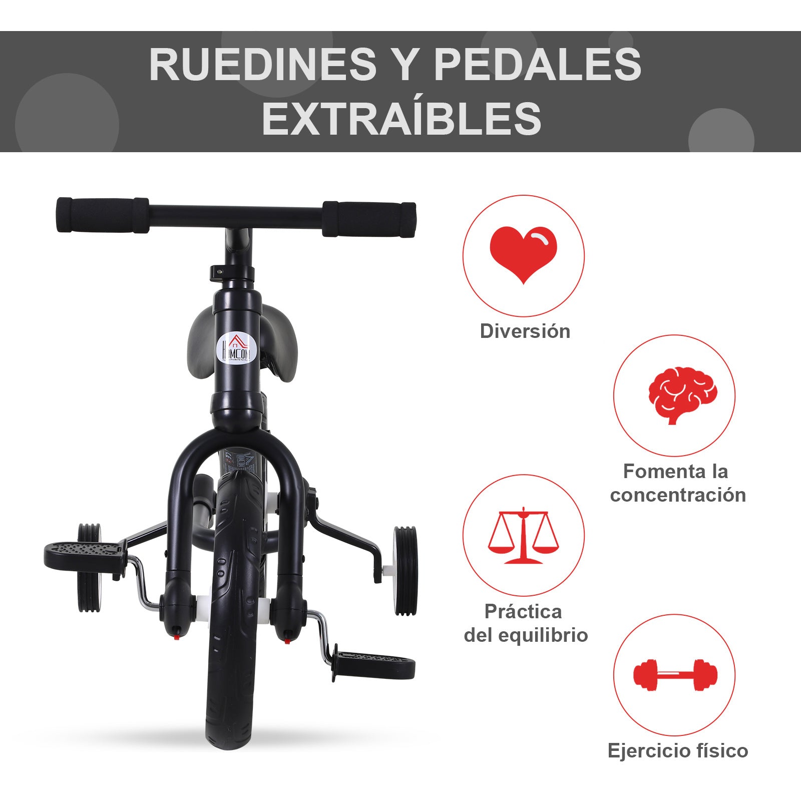 Bicicleta 2 em 1 com Assento Ajustável 33-38cm Cor Preto 85x36x54 cm