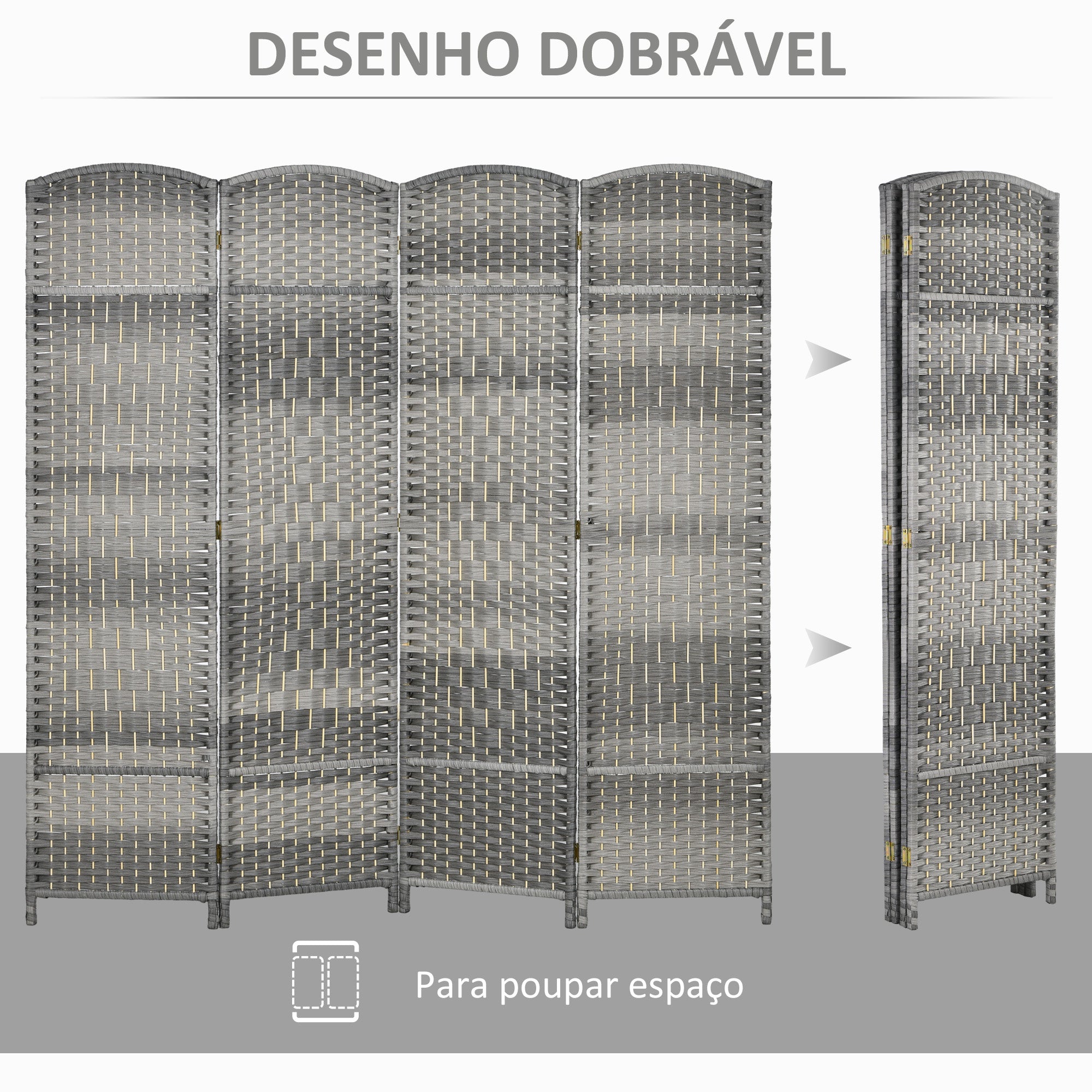 Biombo Dobrável de 4 Painéis 180x180 cm Cinzento