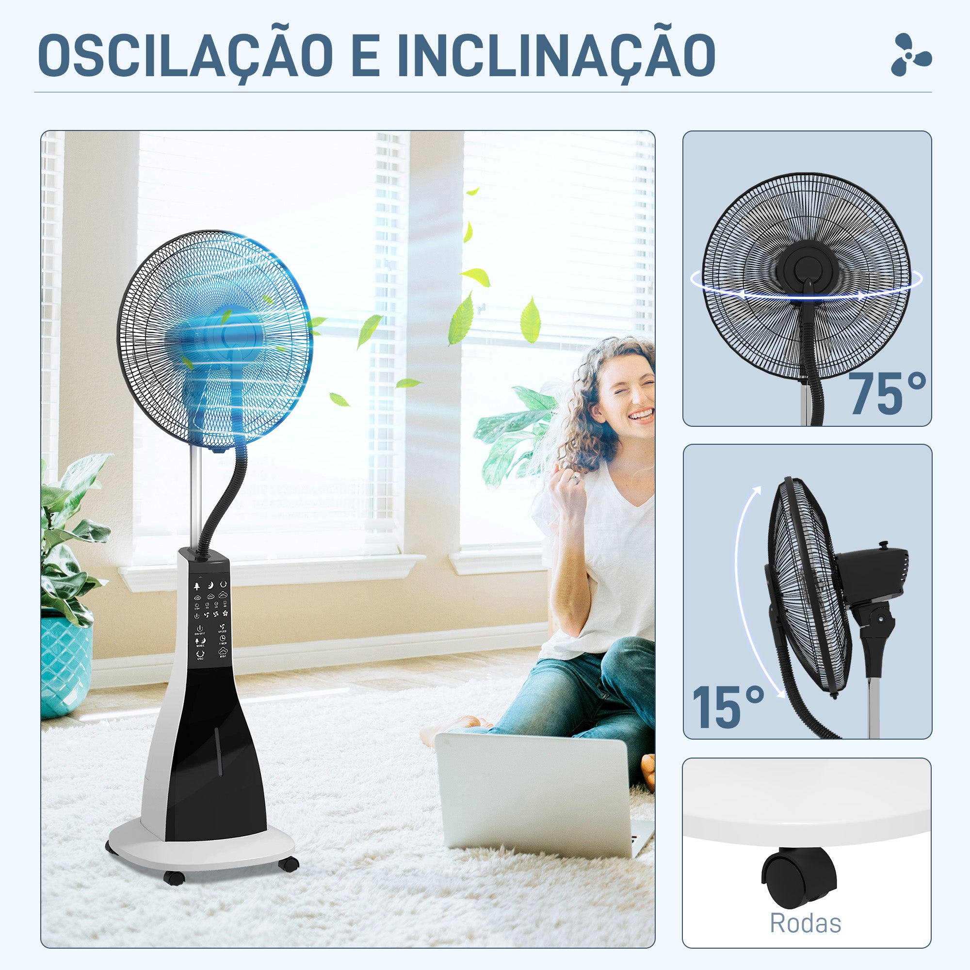 Ventoinha Nebulizadora de Pé Branca e Preta 44,5x38,5x120 cm
