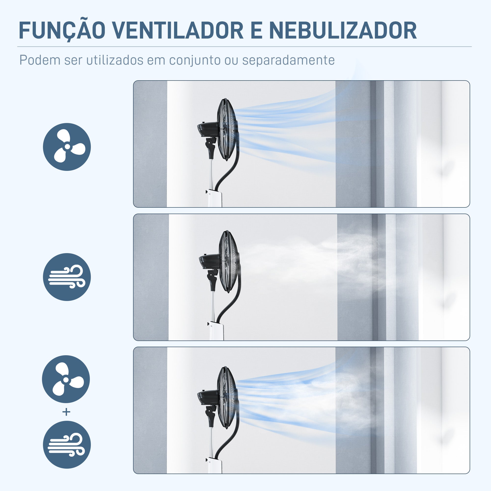 Ventoinha Nebulizadora de Pé Branca e Preta 44,5x38,5x120 cm