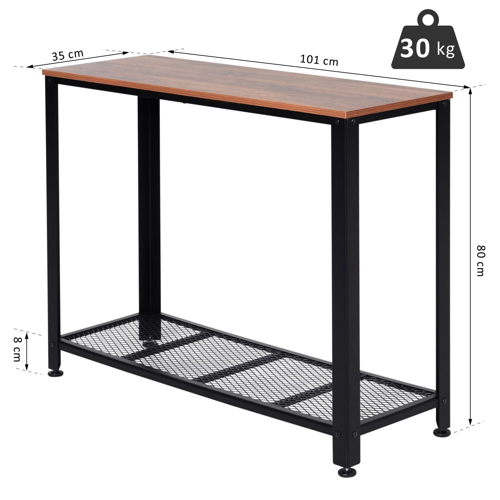 Mesa Consola Industrial Marrom e Preto 101x35x80 cm