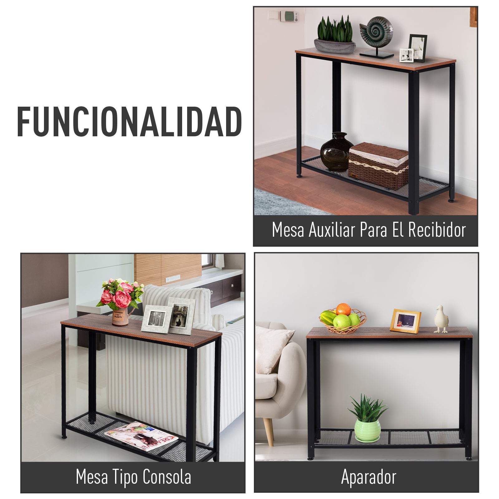 Mesa Consola Industrial Marrom e Preto 101x35x80 cm
