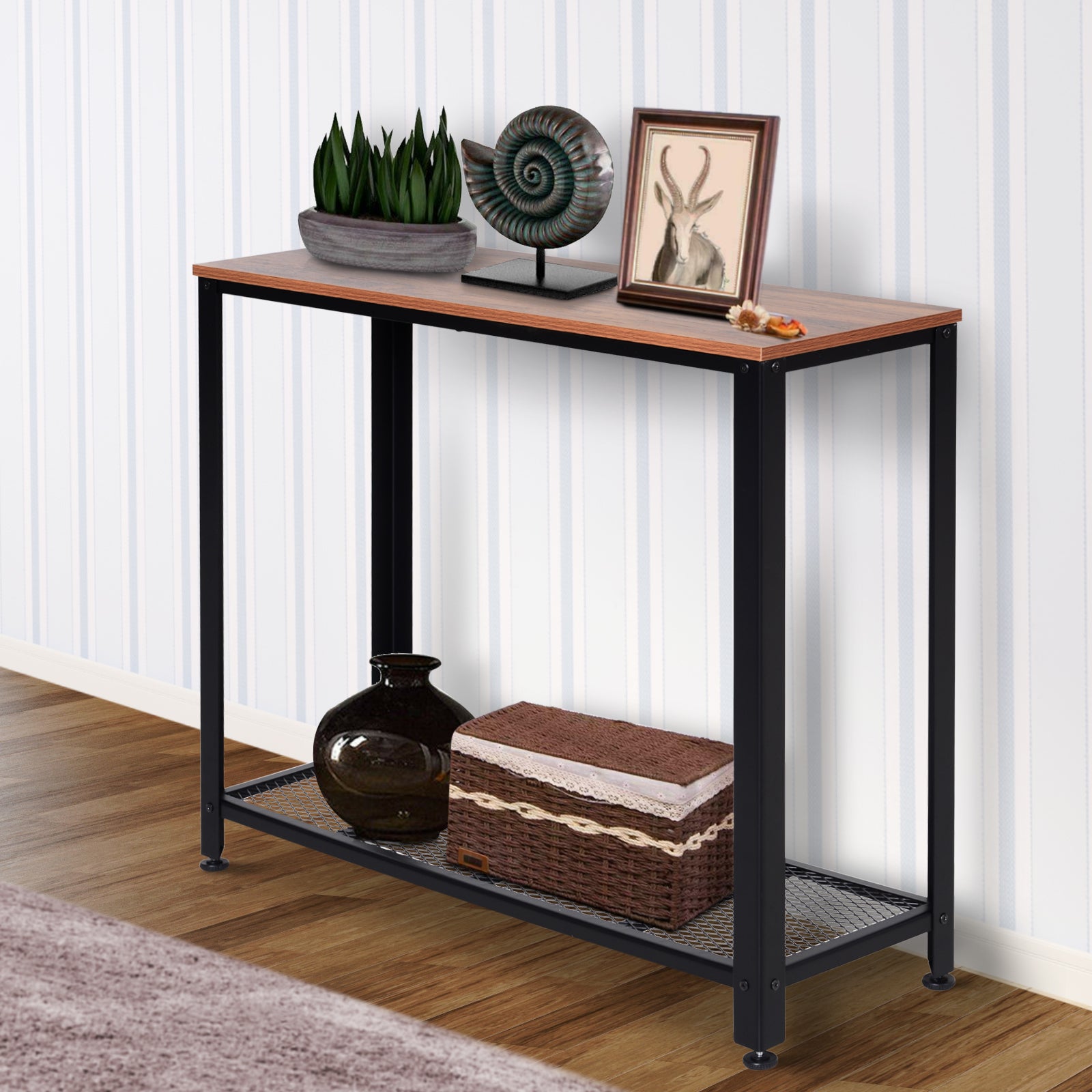Mesa Consola Industrial Marrom e Preto 101x35x80 cm