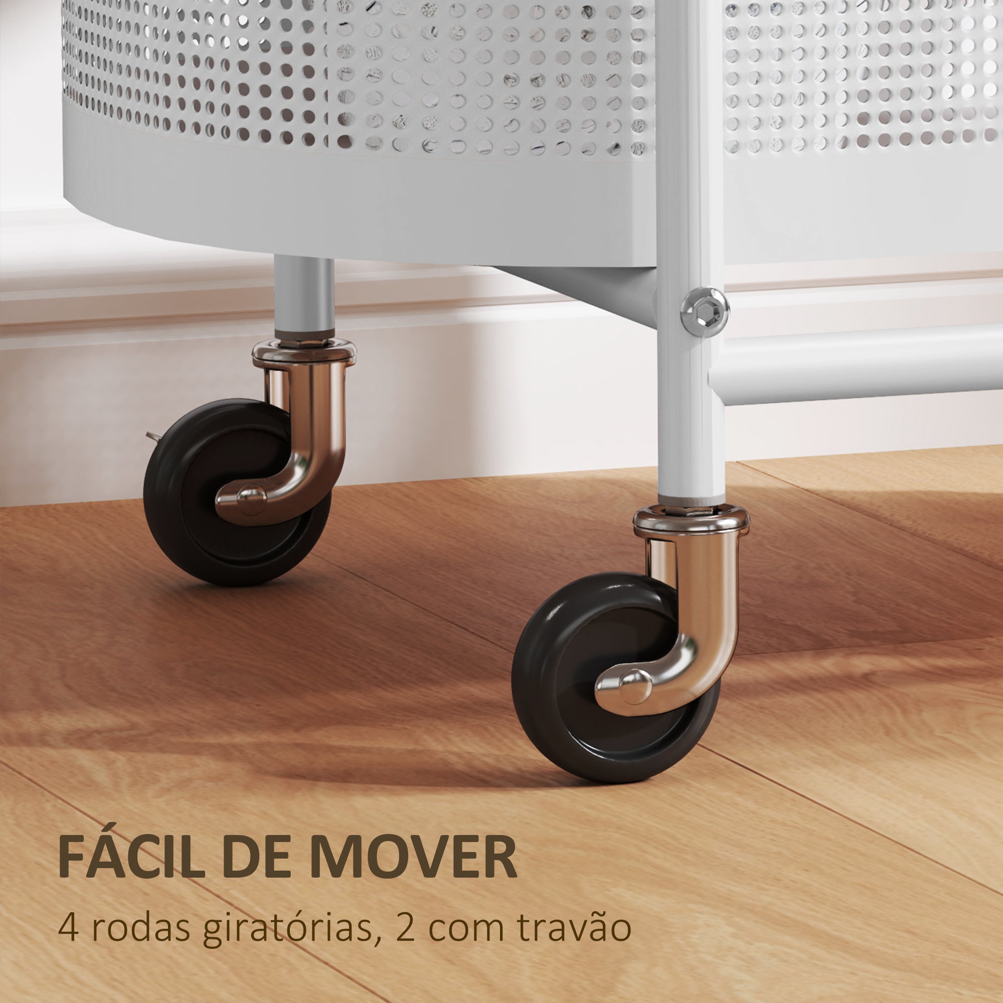 Carrinho Auxiliar com Rodas – 49,5x32,5x82,5 cm – Branco – Melamina de madeira e aço