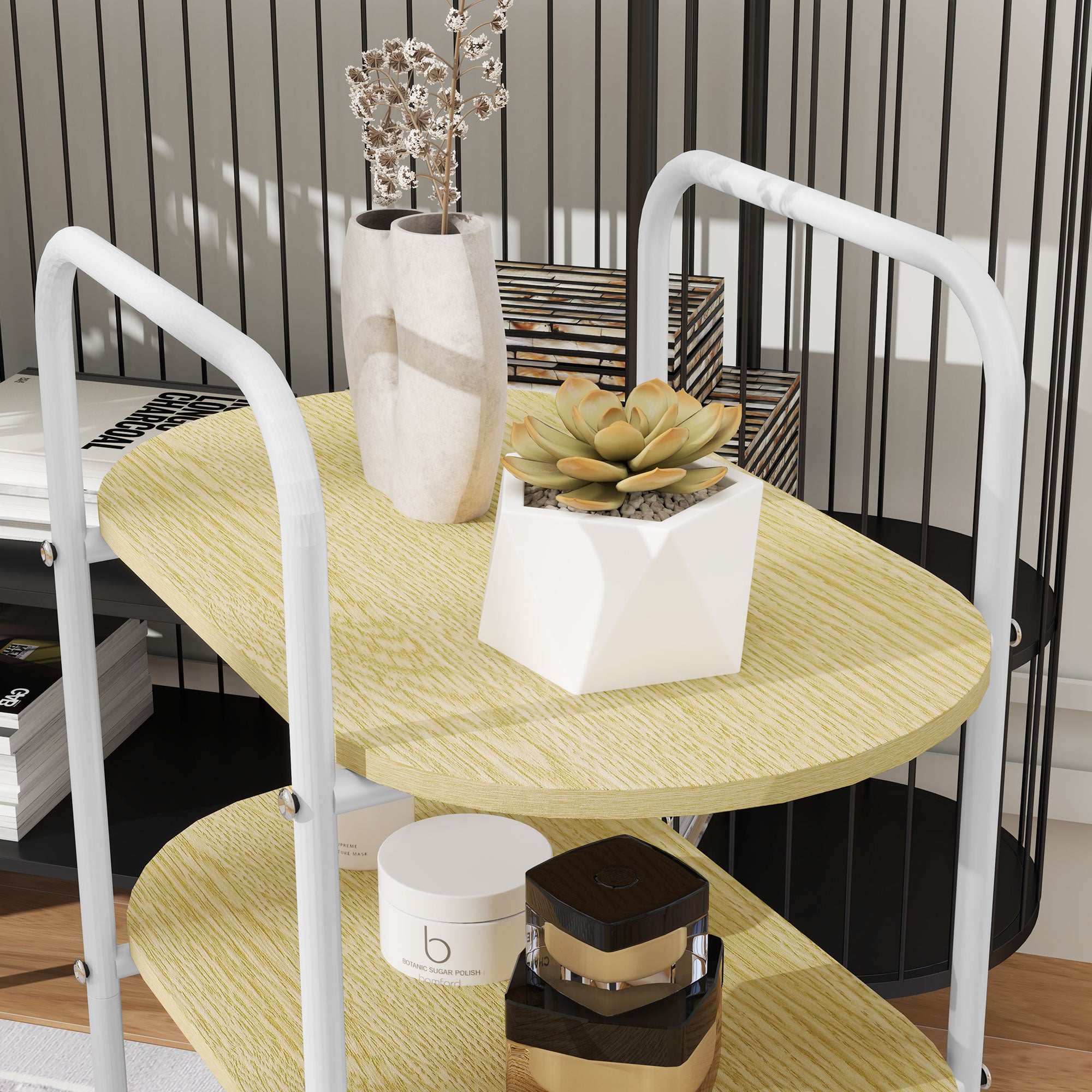 Carrinho Auxiliar com Rodas – 49,5x32,5x82,5 cm – Branco – Melamina de madeira e aço