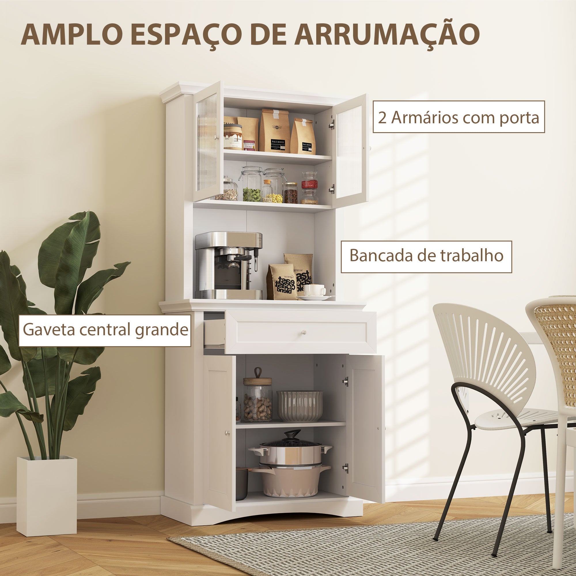 Armário de Cozinha Moderno Branco 79x40x180 cm