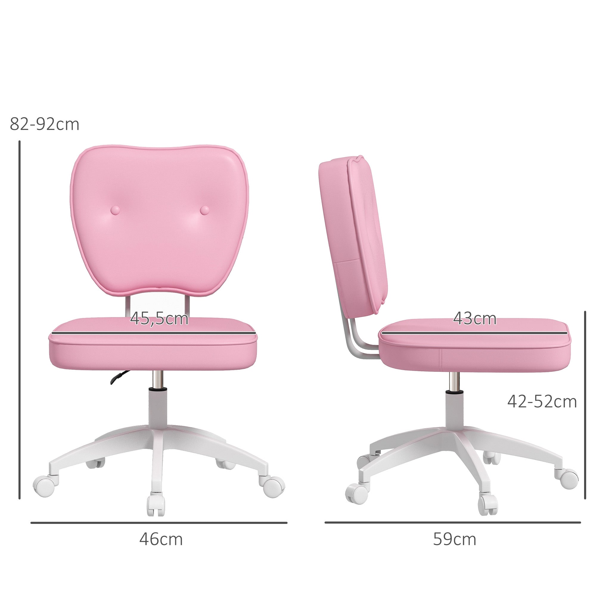 Cadeira de Escritório Estofada em Rosa 46x59x82-92 cm