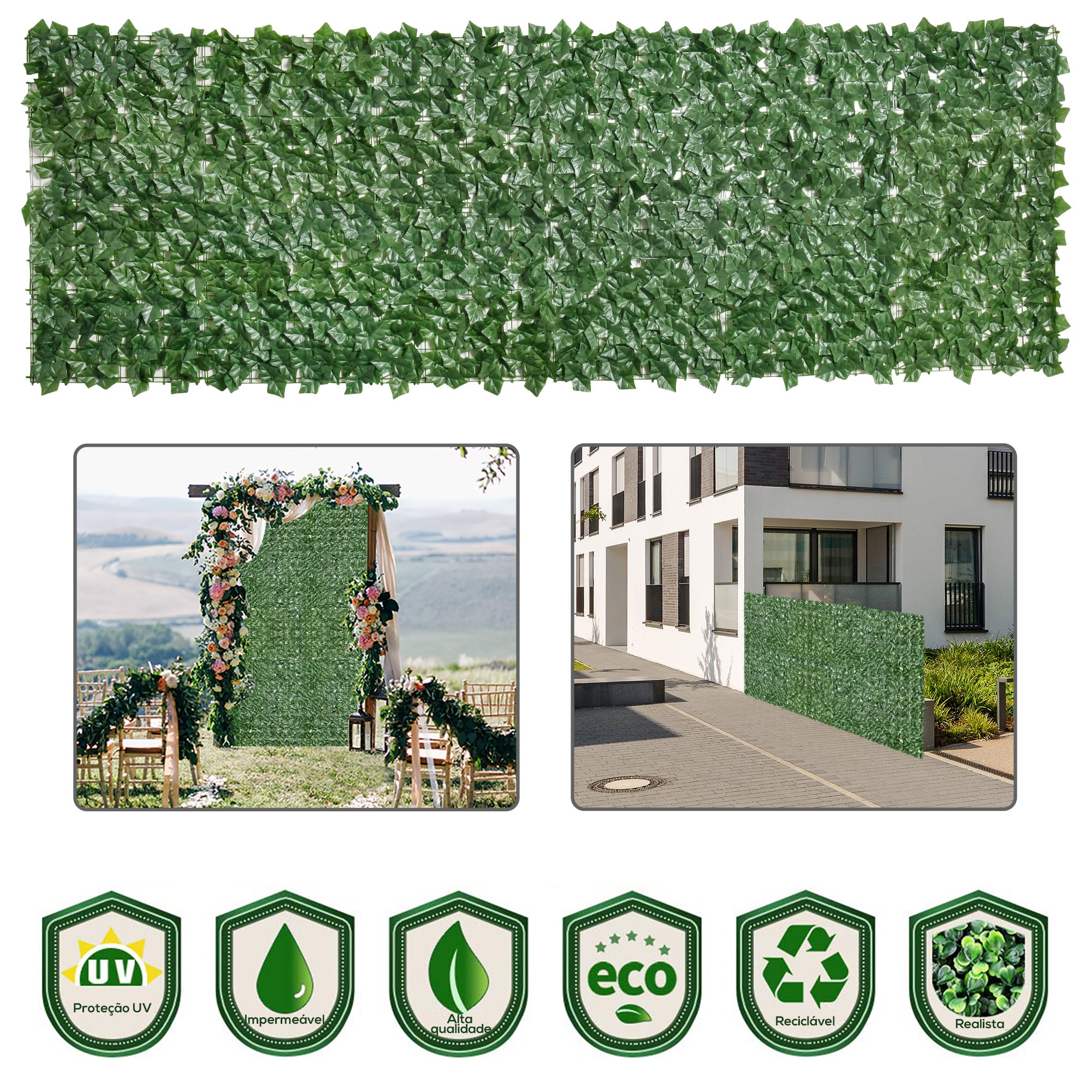 Vedação Artificial em Rolo 300x100 cm Verde - Decoração de Privacidade para Jardim Exterior