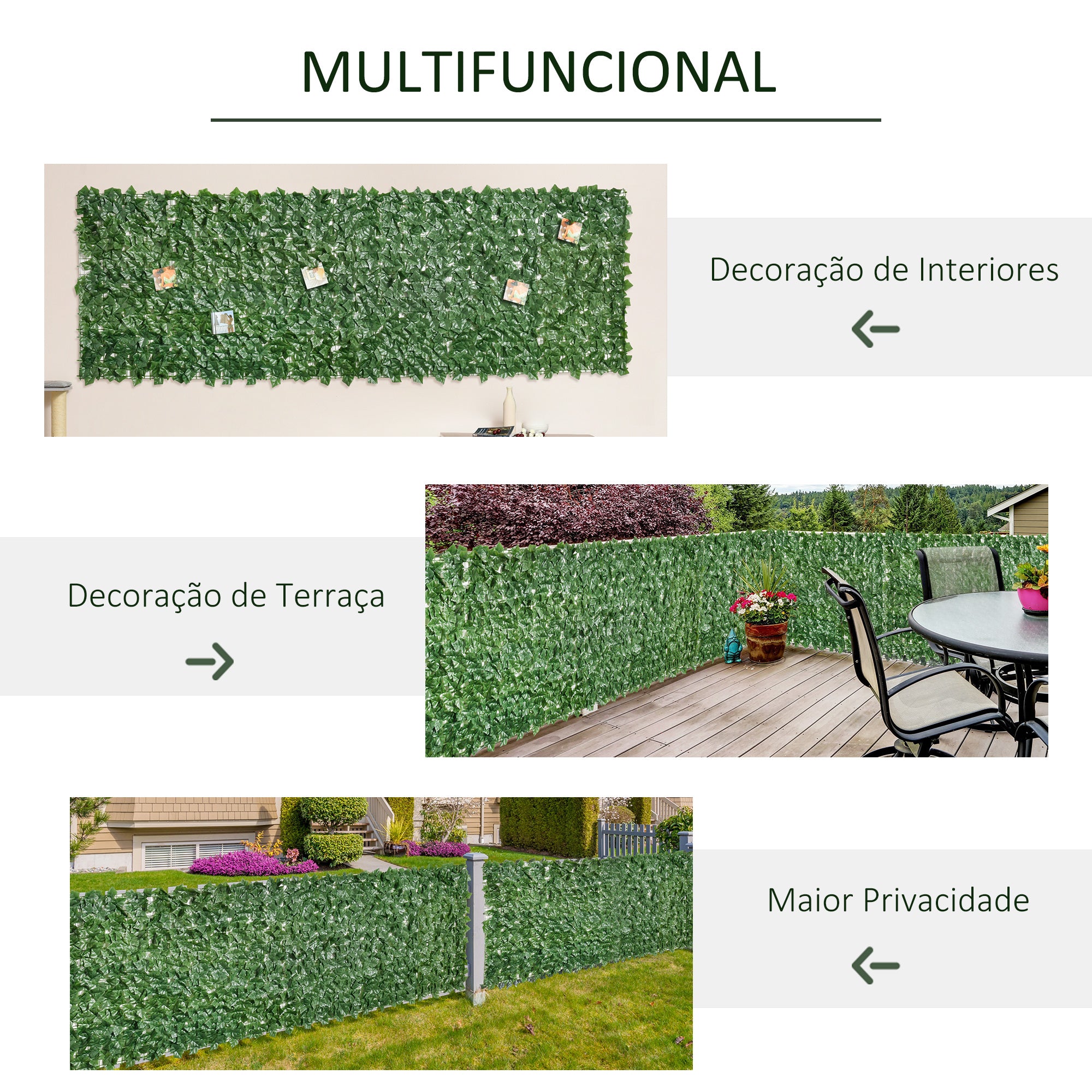 Vedação Artificial em Rolo 300x100 cm Verde - Decoração de Privacidade para Jardim Exterior